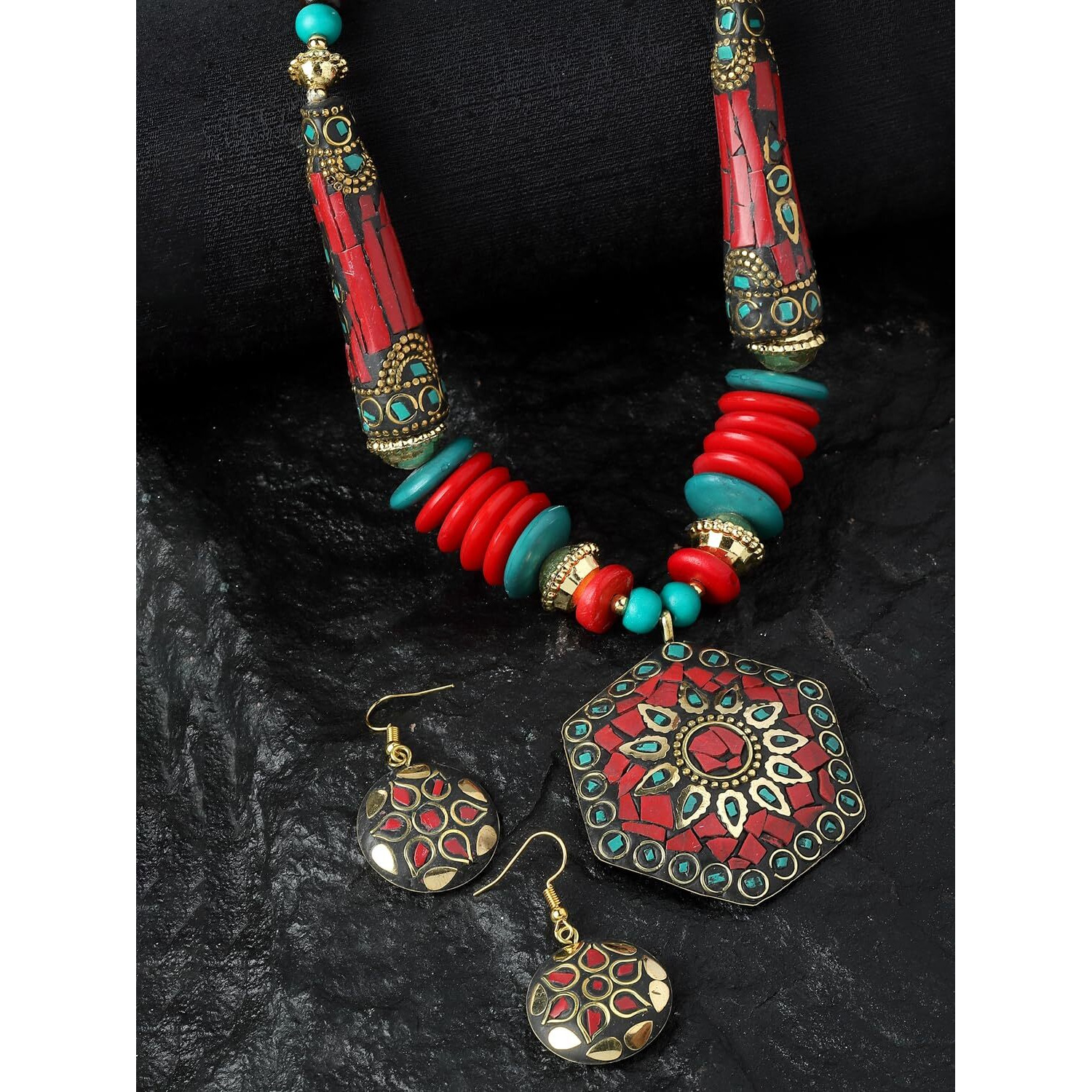 Shining Diva Fashion Latest Stylish Traditional Tibetan Pendant Necklace Jewellery Set for Women (rrsd15539s)