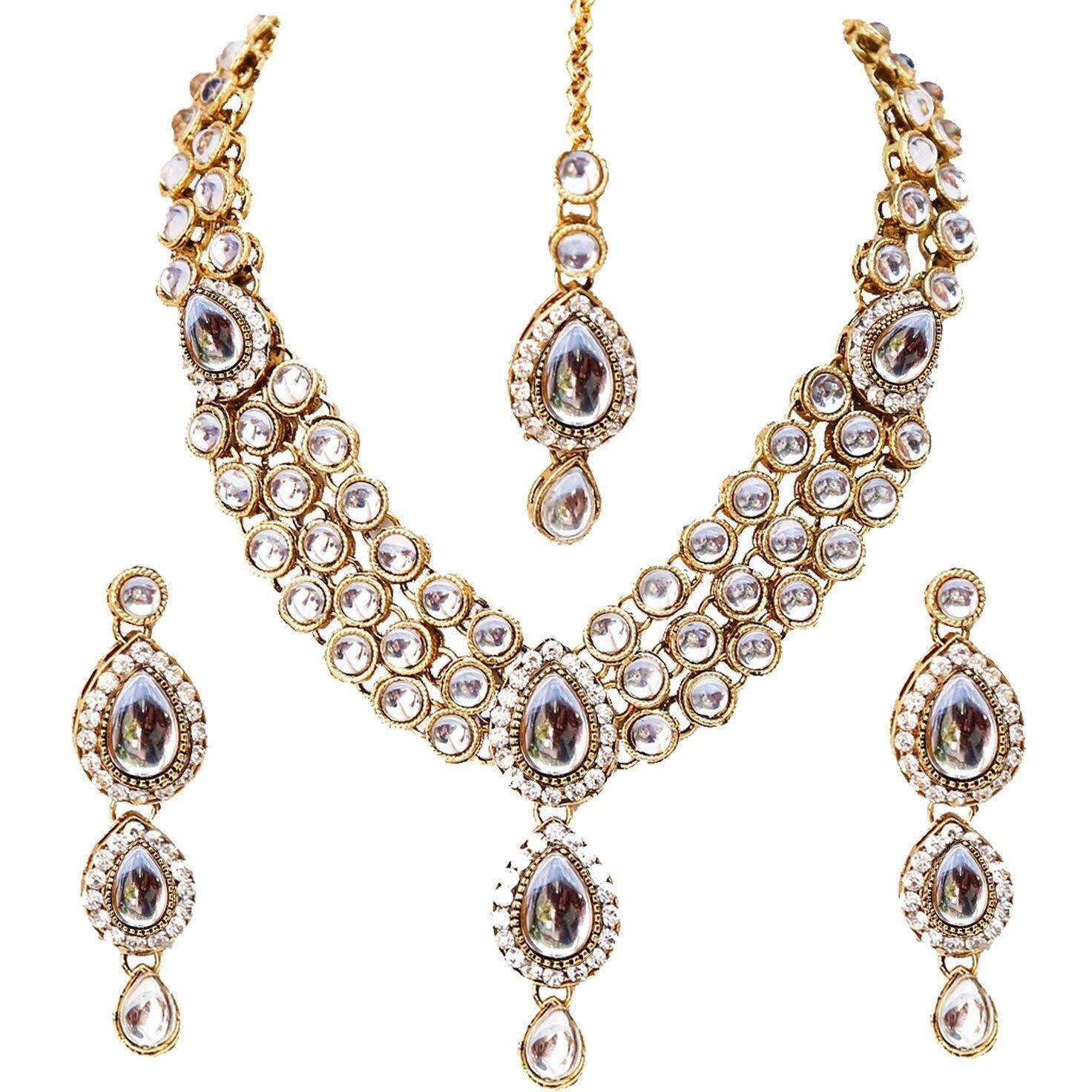 Shining Diva Fashion Fancy White Kundan Traditional Necklace Jewellery Set for Women (8646s)