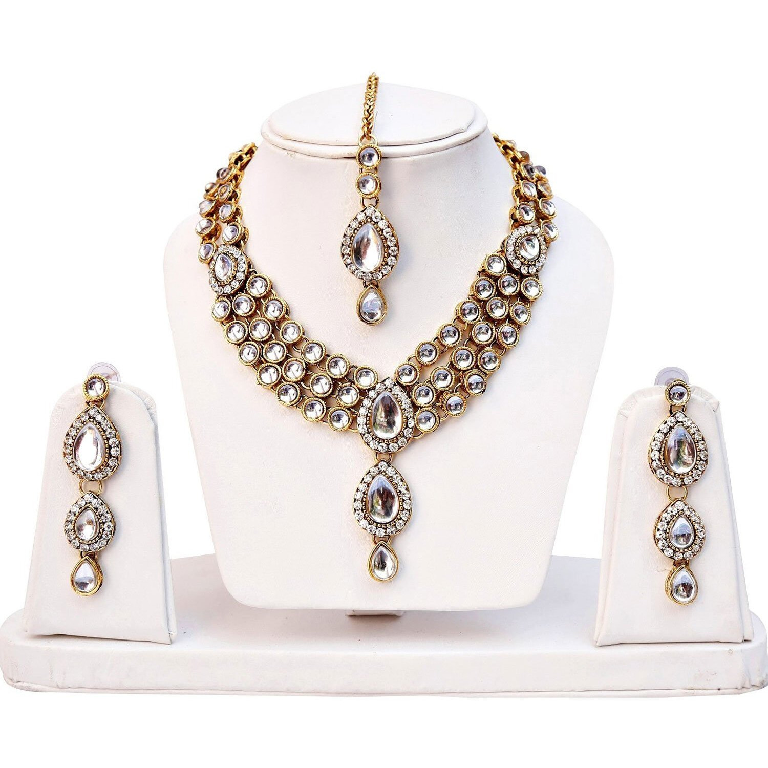 Shining Diva Fashion Fancy White Kundan Traditional Necklace Jewellery Set for Women (8646s)