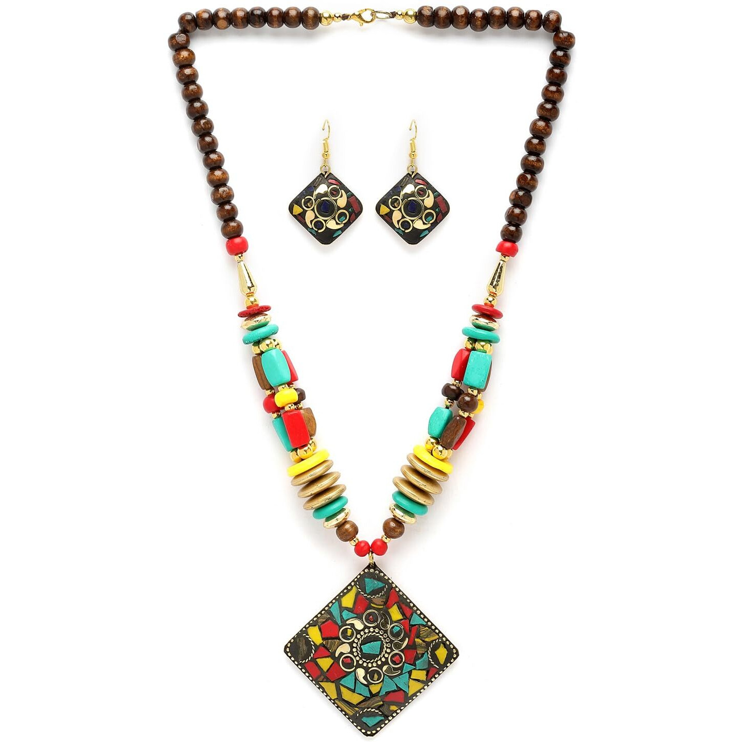 Shining Diva Fashion Latest Stylish Traditional Tibetan Pendant Necklace Jewellery Set for Women (rrsd15556s)