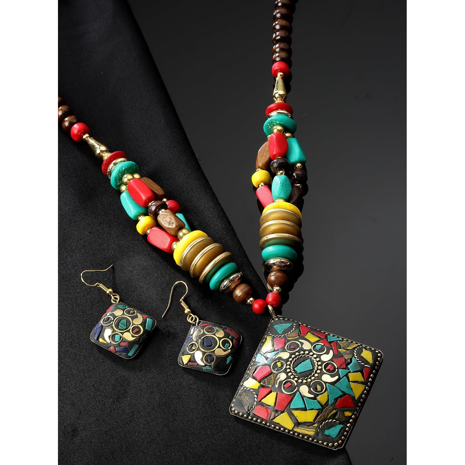 Shining Diva Fashion Latest Stylish Traditional Tibetan Pendant Necklace Jewellery Set for Women (rrsd15556s)