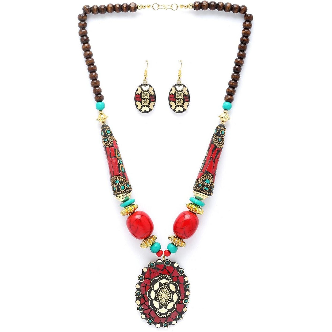 Shining Diva Fashion Latest Stylish Traditional Tibetan Pendant Necklace Jewellery Set for Women (rrsd15540s)