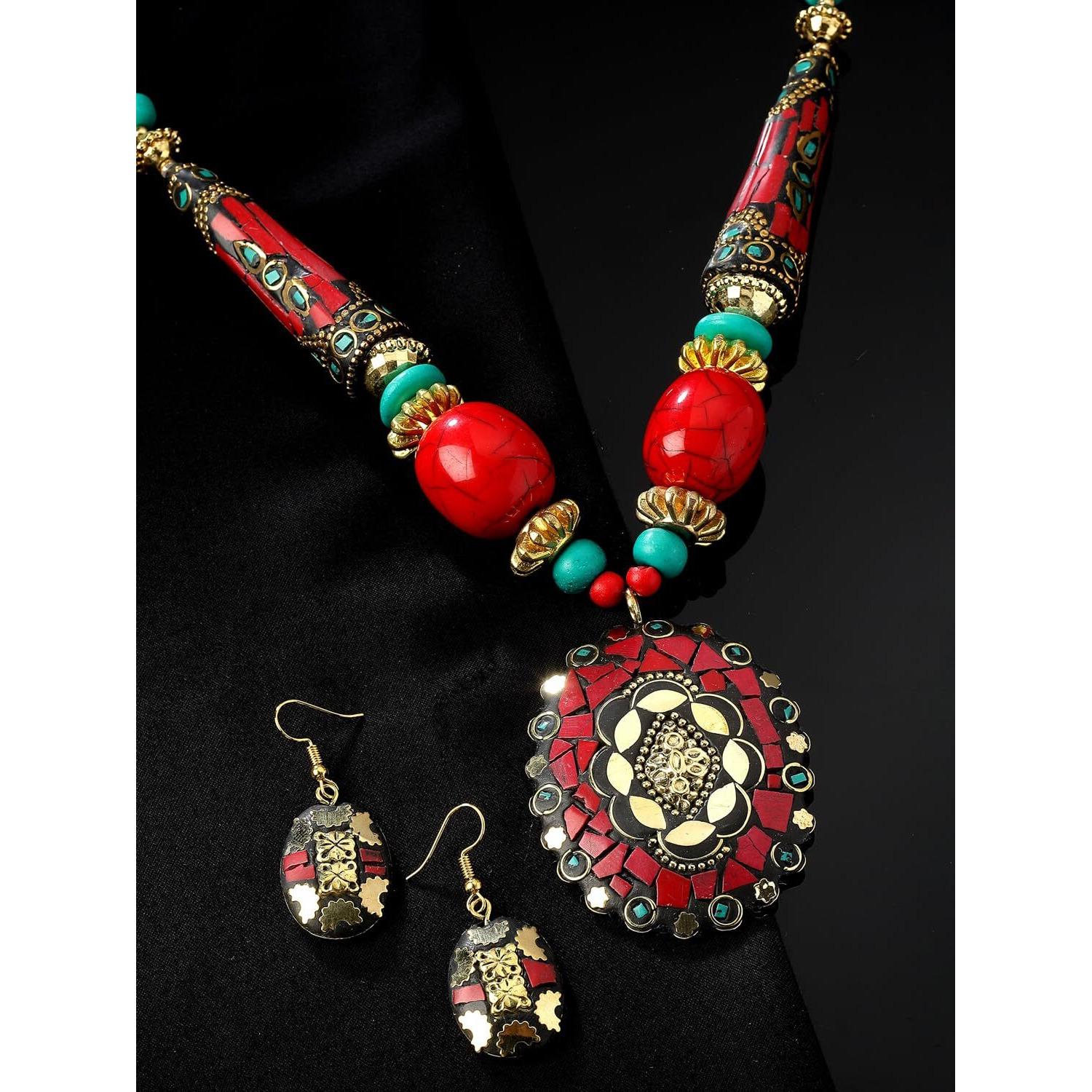 Shining Diva Fashion Latest Stylish Traditional Tibetan Pendant Necklace Jewellery Set for Women (rrsd15540s)
