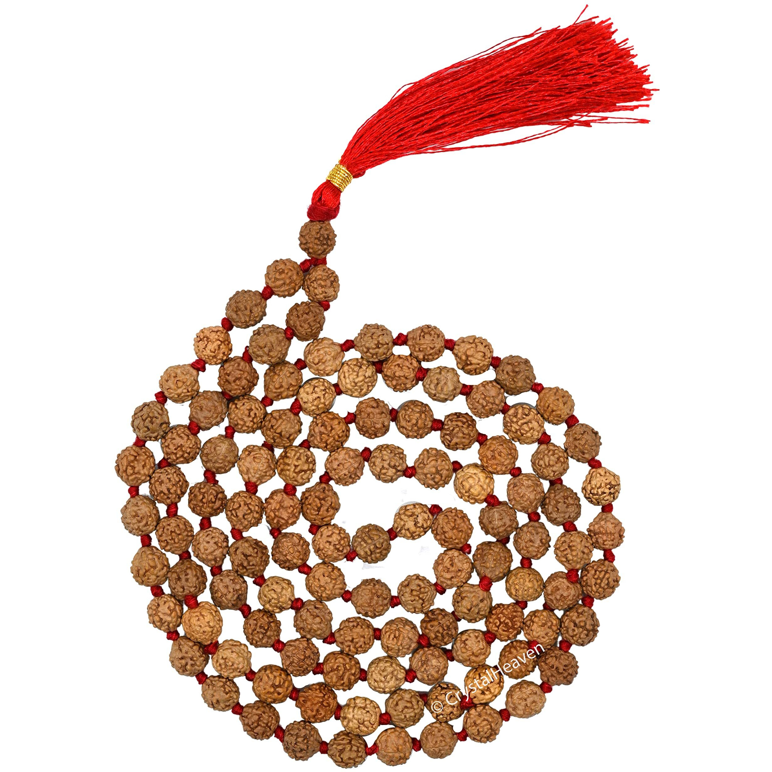 Crystal Heaven Rudraksha Mala For Men, Colourless 108 Beads Original Panchmukhi Rudraksha Japa Mala Ganthi - AAA Grade 5 Mukhi Rudraksha Mala For Protection, Meditation And Yoga