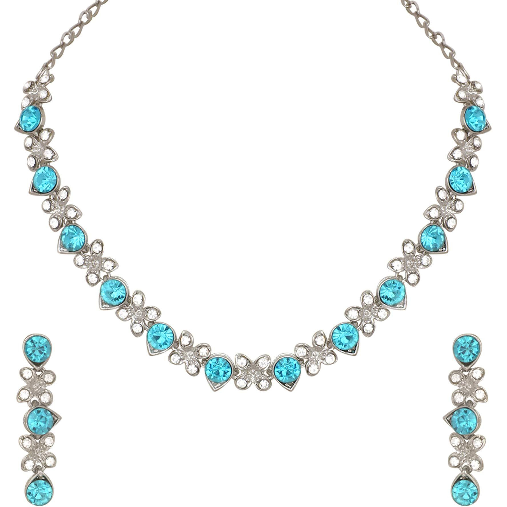 Atasi International Desginer Collection American Diamond Jewellery Set for Women (Silver and Blue) (RF1778)