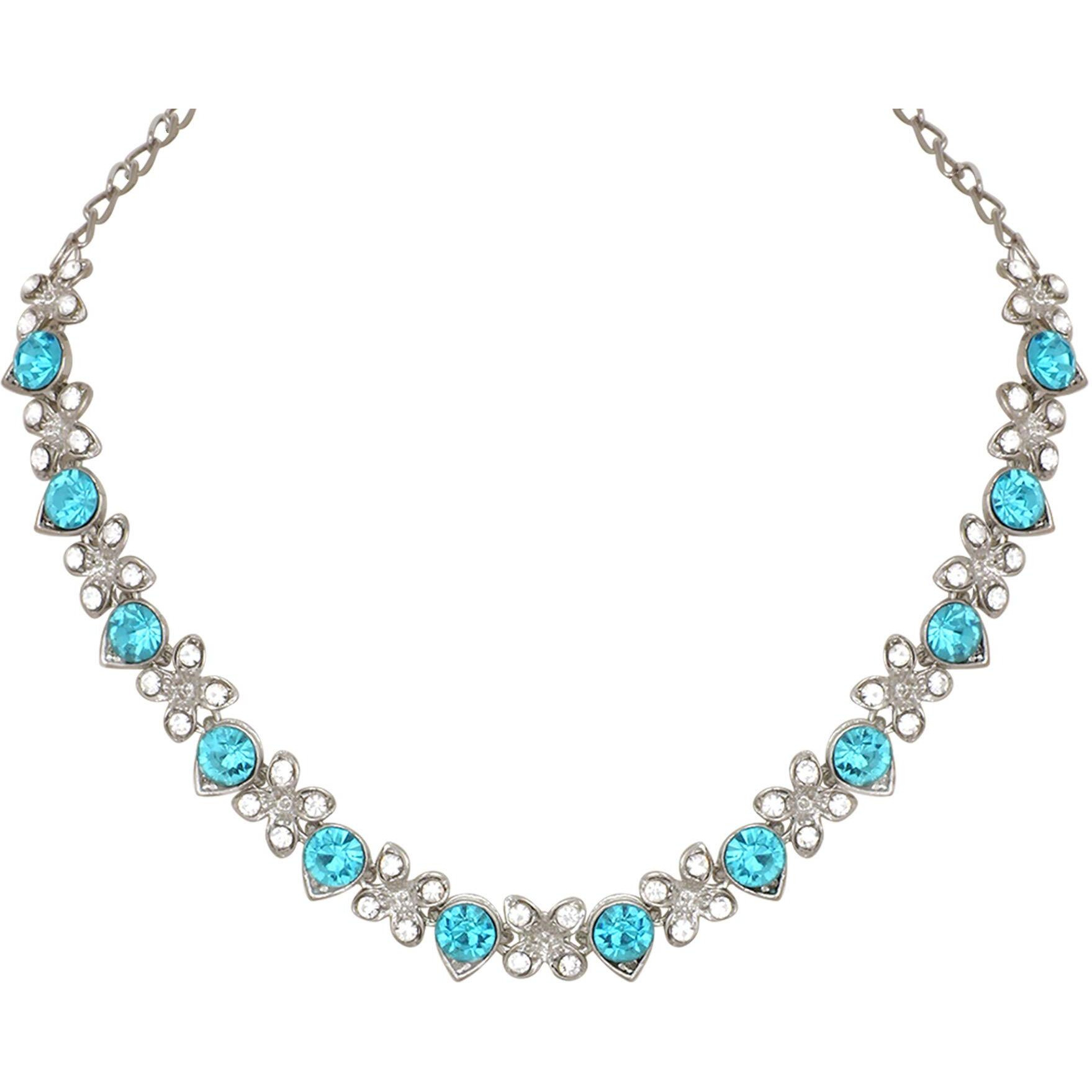 Atasi International Desginer Collection American Diamond Jewellery Set for Women (Silver and Blue) (RF1778)