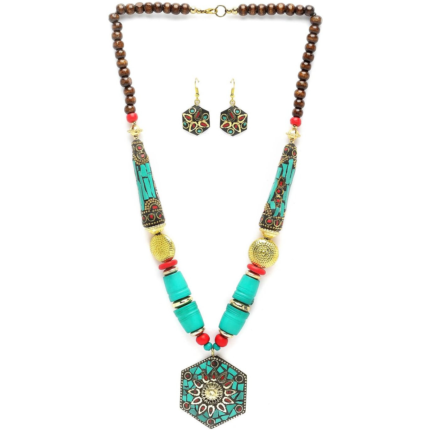 Shining Diva Fashion Latest Stylish Traditional Tibetan Pendant Necklace Jewellery Set for Women (rrsd15537s)