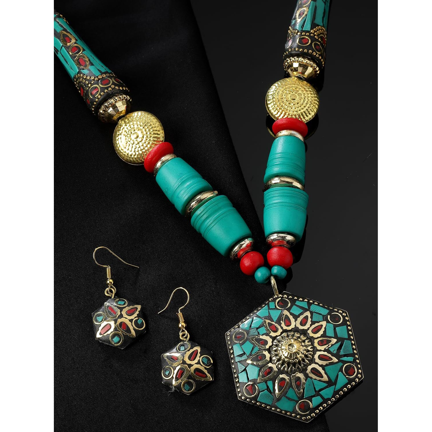 Shining Diva Fashion Latest Stylish Traditional Tibetan Pendant Necklace Jewellery Set for Women (rrsd15537s)