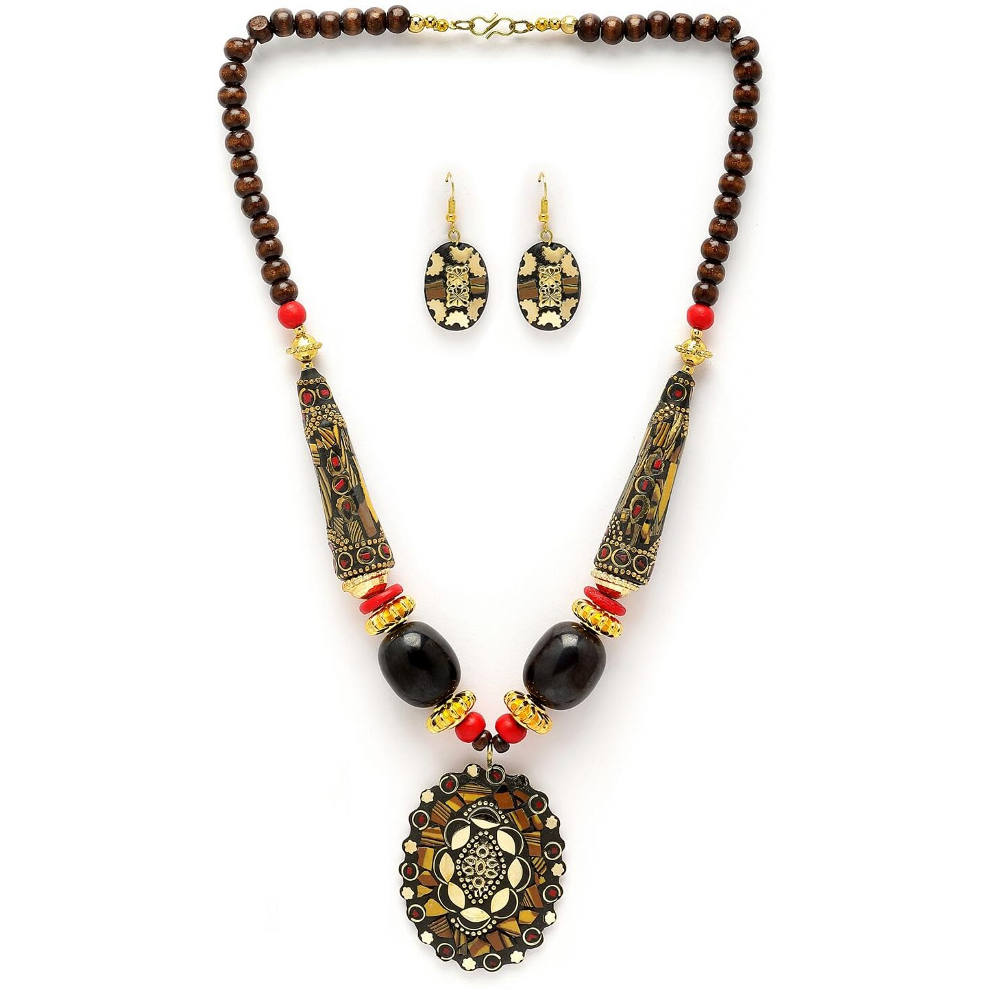 Shining Diva Fashion Latest Stylish Traditional Tibetan Pendant Necklace Jewellery Set for Women (rrsd15543s)