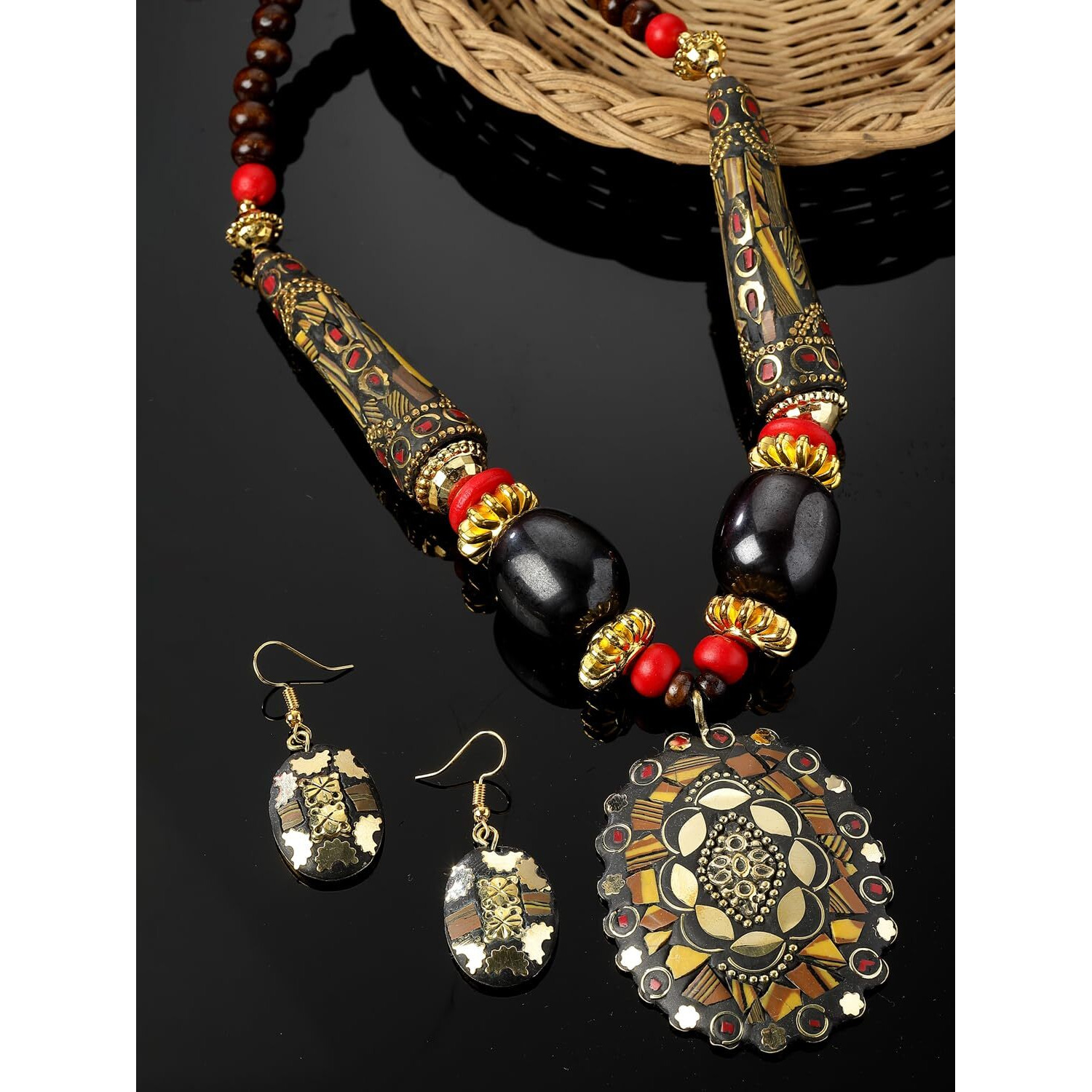 Shining Diva Fashion Latest Stylish Traditional Tibetan Pendant Necklace Jewellery Set for Women (rrsd15543s)