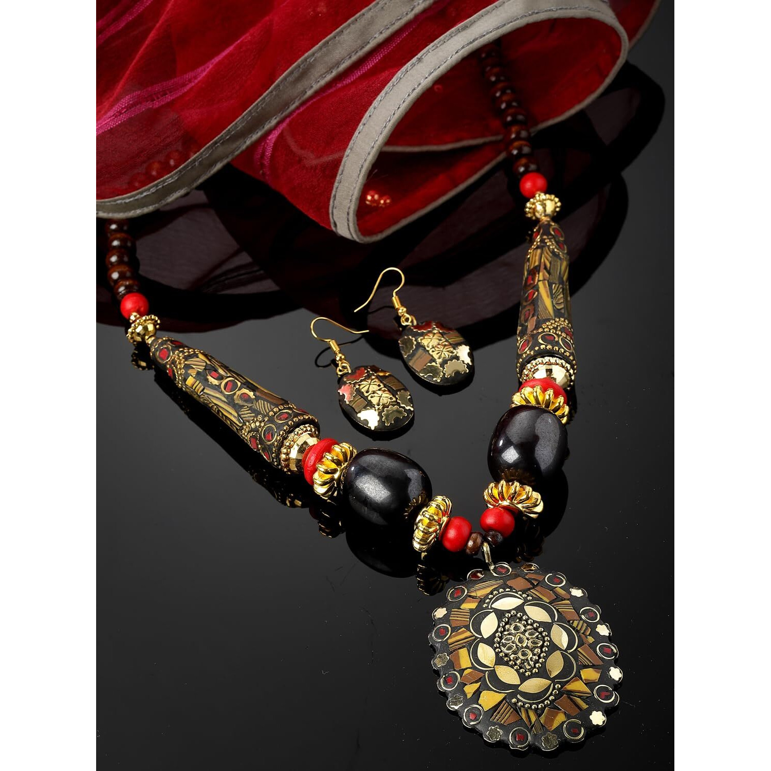 Shining Diva Fashion Latest Stylish Traditional Tibetan Pendant Necklace Jewellery Set for Women (rrsd15543s)