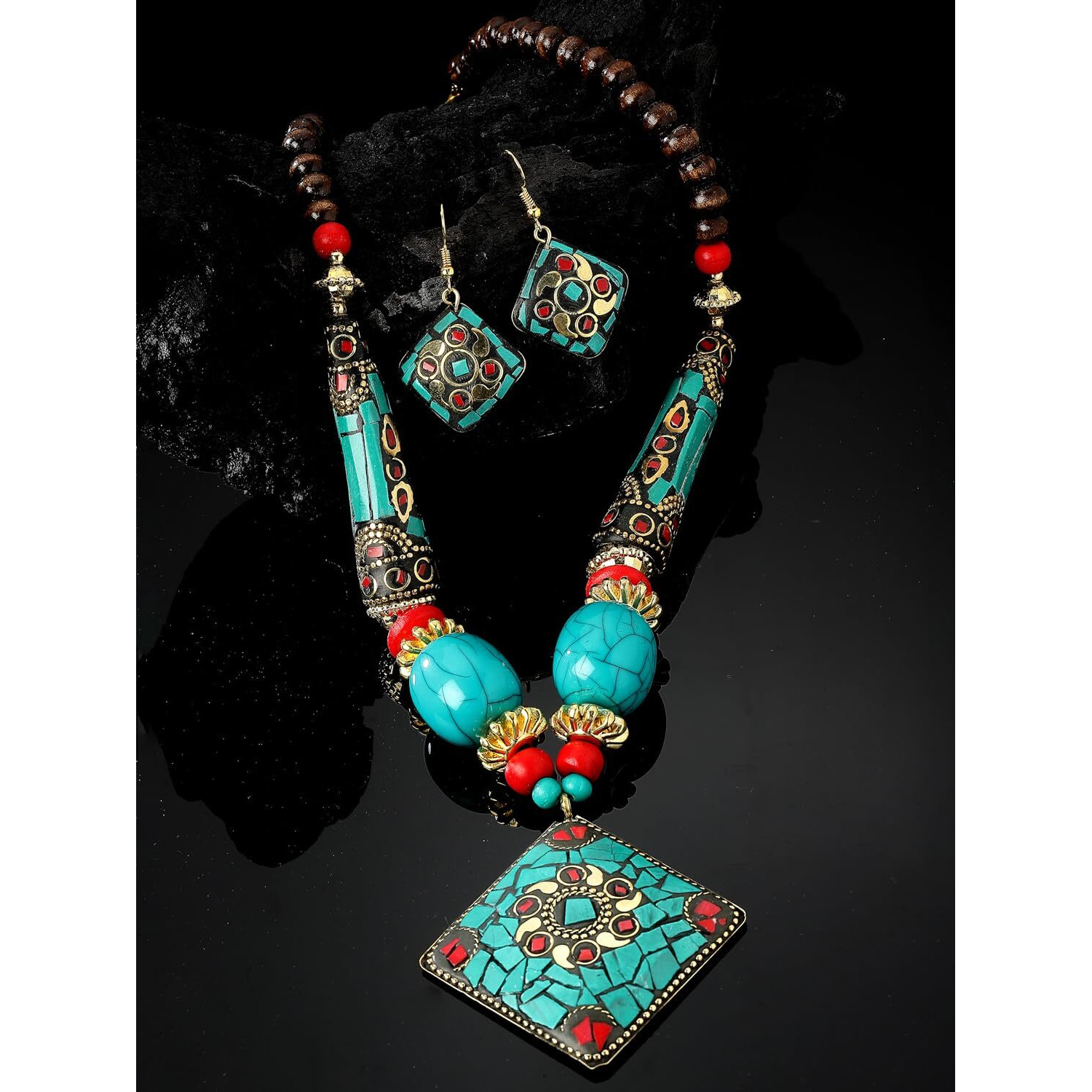 Shining Diva Fashion Latest Stylish Traditional Tibetan Pendant Necklace Jewellery Set for Women (rrsd15555s)