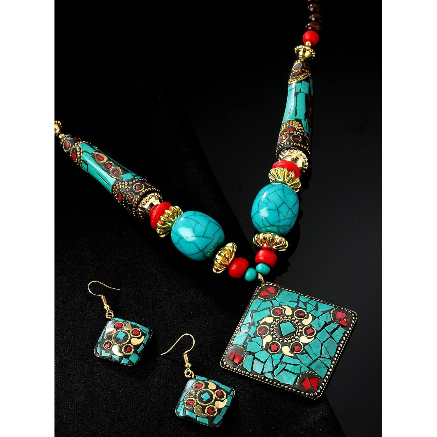 Shining Diva Fashion Latest Stylish Traditional Tibetan Pendant Necklace Jewellery Set for Women (rrsd15555s)