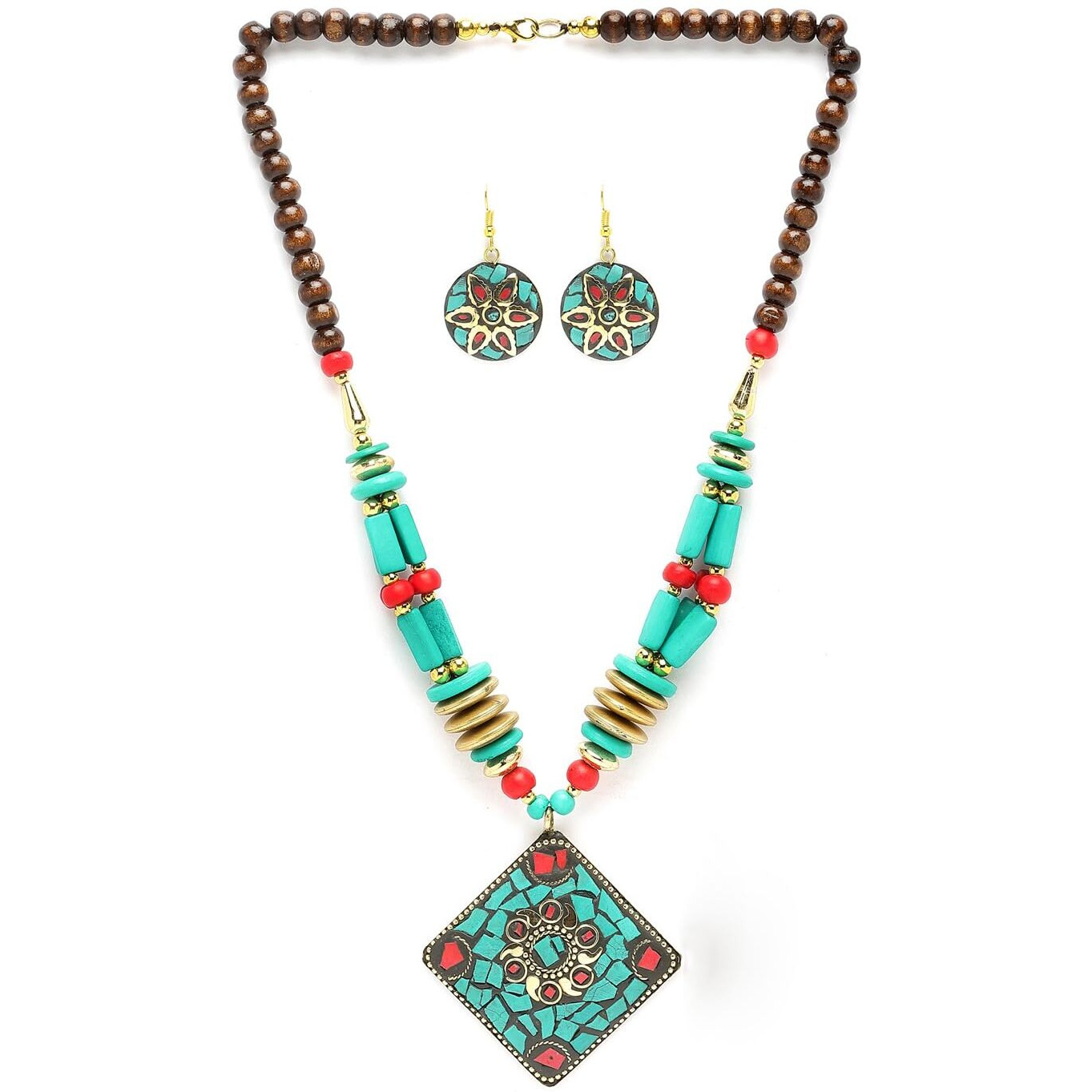 Shining Diva Fashion Latest Stylish Traditional Tibetan Pendant Necklace Jewellery Set for Women (rrsd15551s)