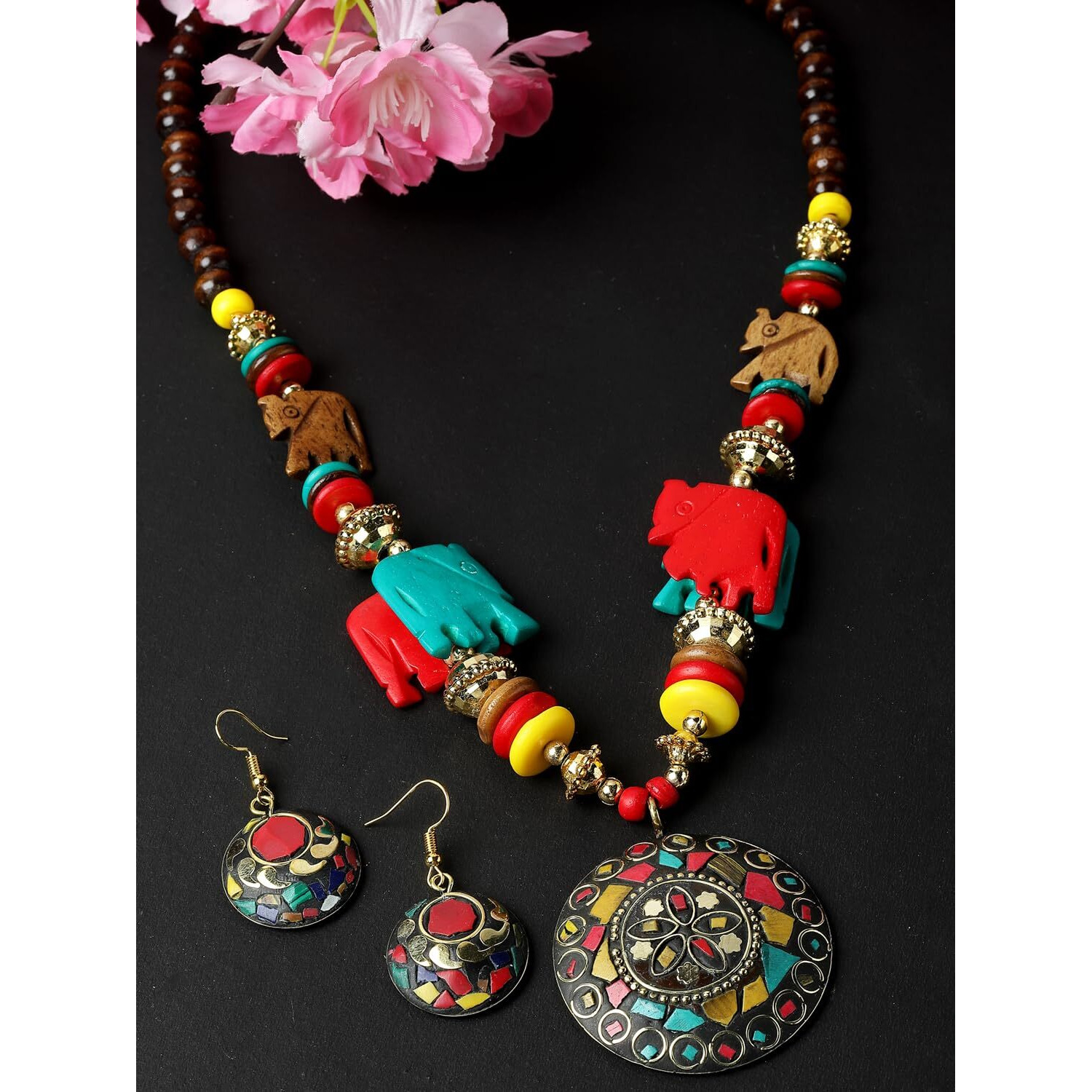 Shining Diva Fashion Latest Stylish Traditional Tibetan Pendant Necklace Jewellery Set for Women (rrsd15534s)
