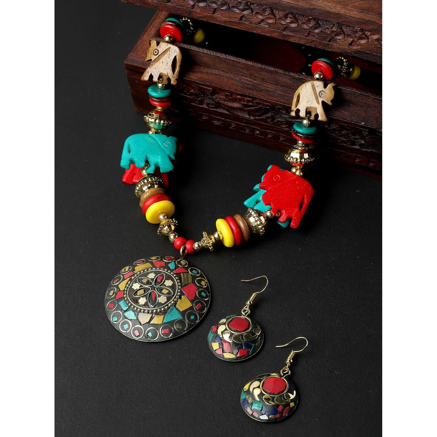Shining Diva Fashion Latest Stylish Traditional Tibetan Pendant Necklace Jewellery Set for Women (rrsd15534s)