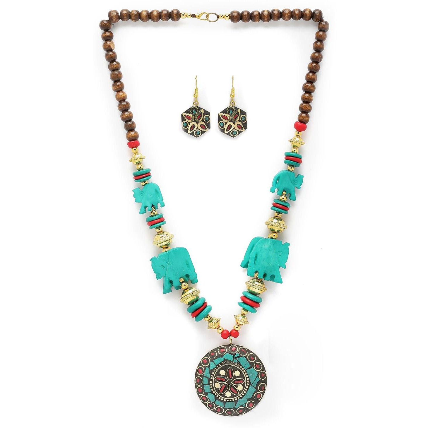 Shining Diva Fashion Latest Stylish Traditional Tibetan Pendant Necklace Jewellery Set for Women (rrsd15532s)