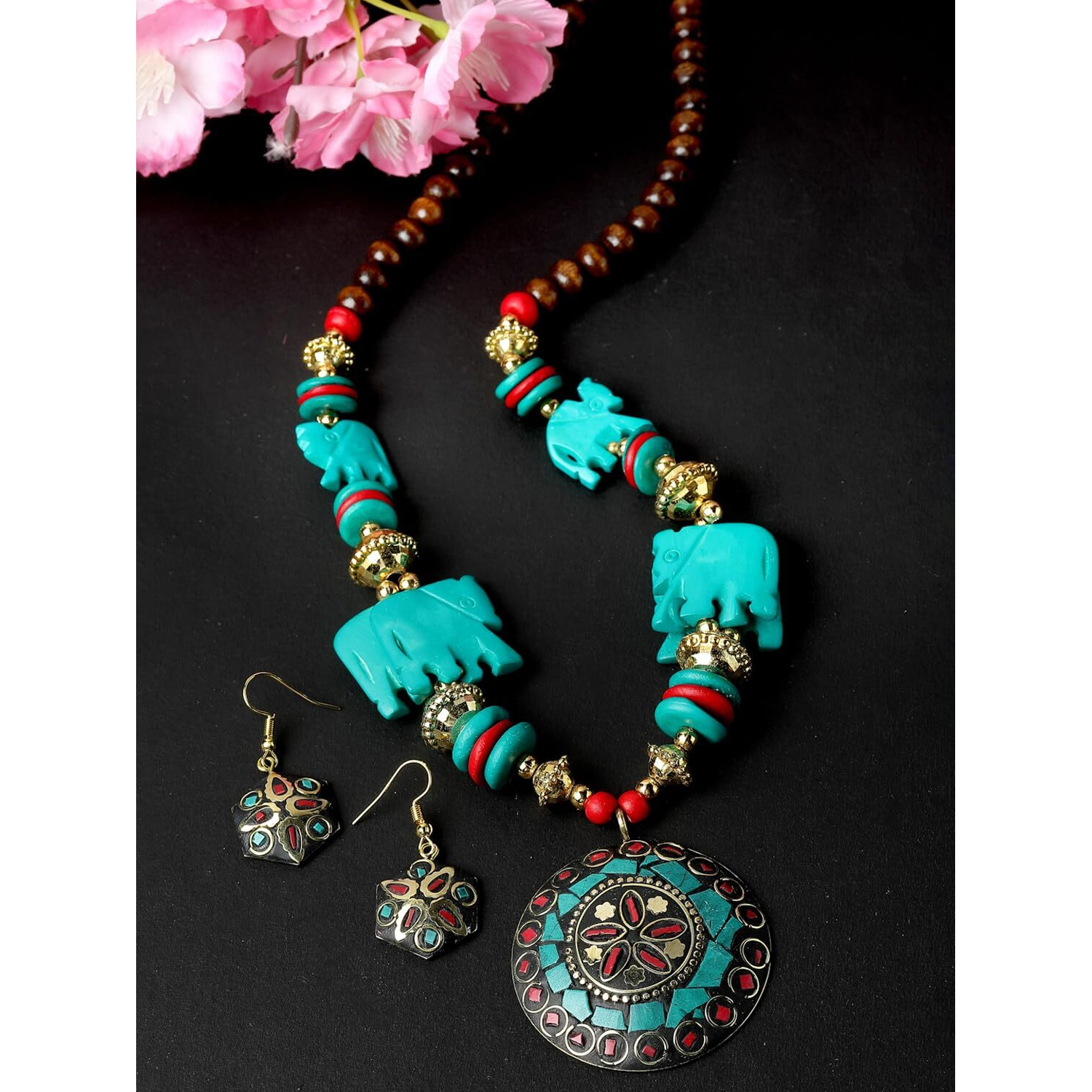 Shining Diva Fashion Latest Stylish Traditional Tibetan Pendant Necklace Jewellery Set for Women (rrsd15532s)