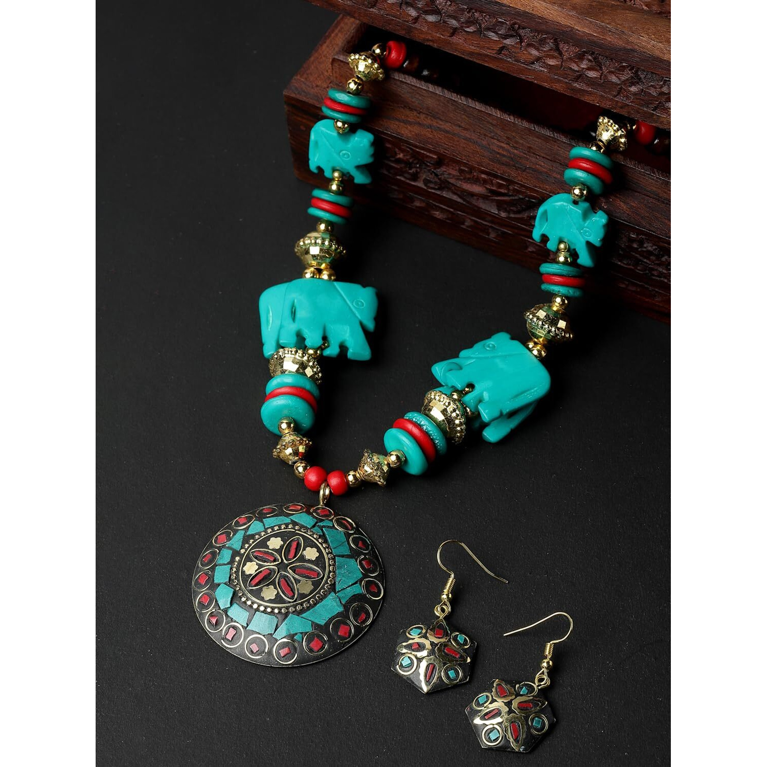 Shining Diva Fashion Latest Stylish Traditional Tibetan Pendant Necklace Jewellery Set for Women (rrsd15532s)