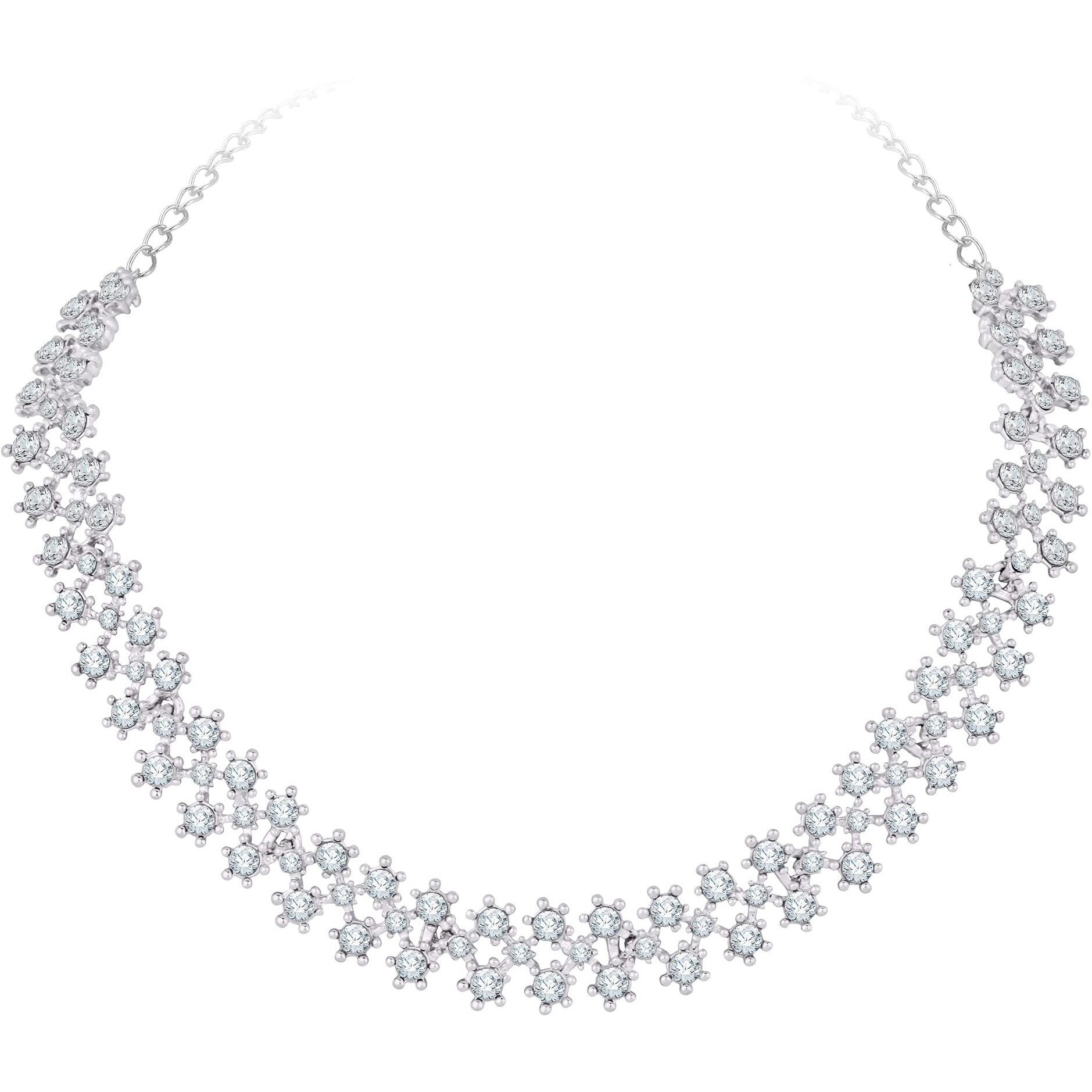 Atasi International Silver Plated Diamond Necklace Jewellery Set With Earrings Ideal For Party, Wedding And Festival (R5552, Womens)