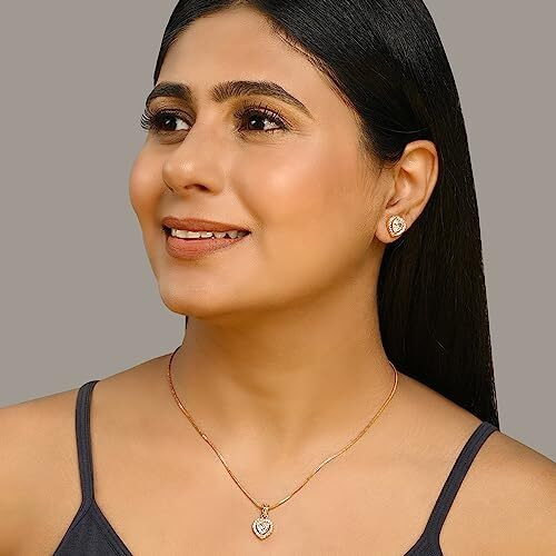 XPNSV Jewelry Luxury Pendant Gift Set for Women, Girls & Her | Pendant with 2 Earrings, Option in 10 Different Color & Design with Gold Silver Princess Cut Round Heart and Oval (Gold, Heart)