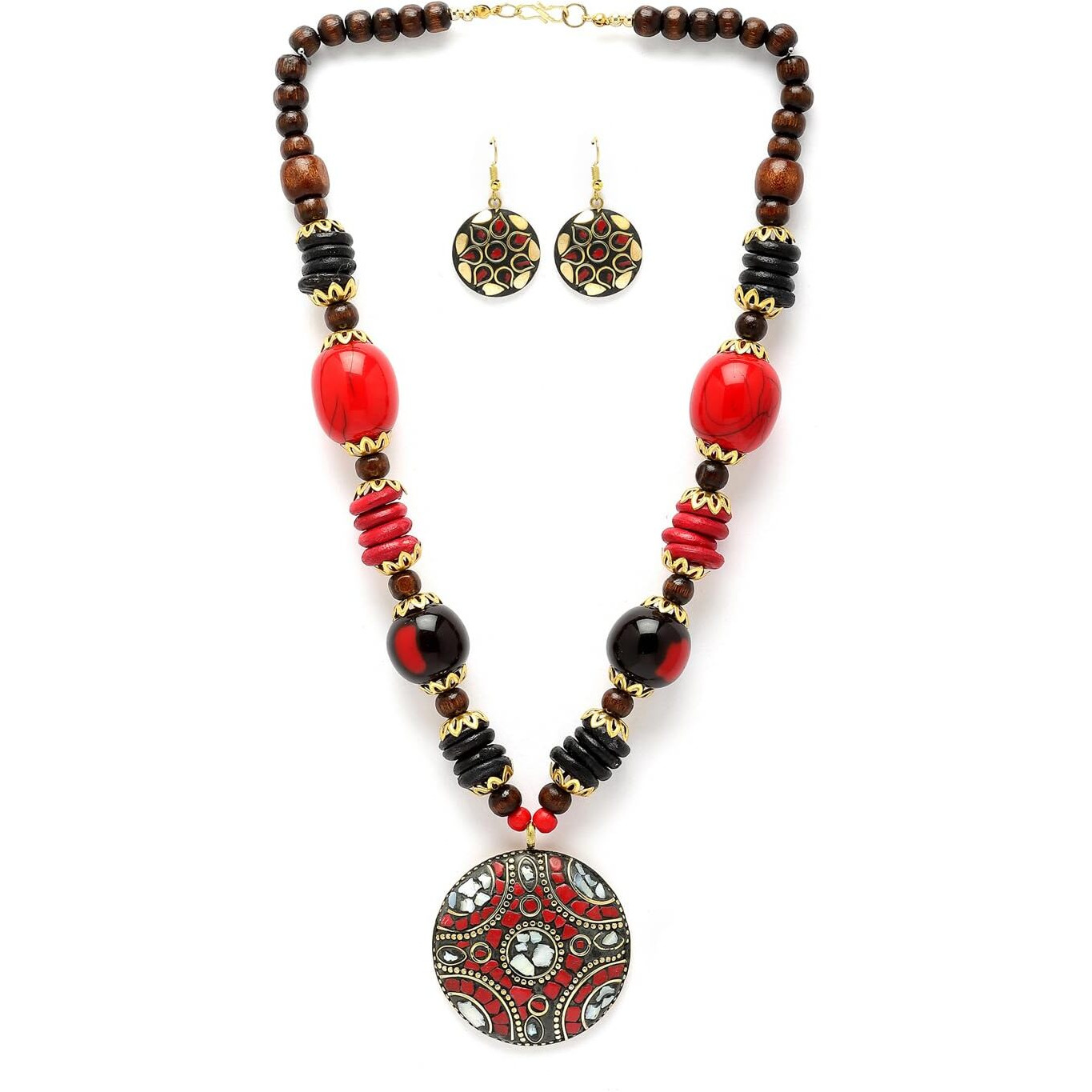 Shining Diva Fashion Latest Stylish Traditional Tibetan Pendant Necklace Jewellery Set for Women (rrsd15536s)