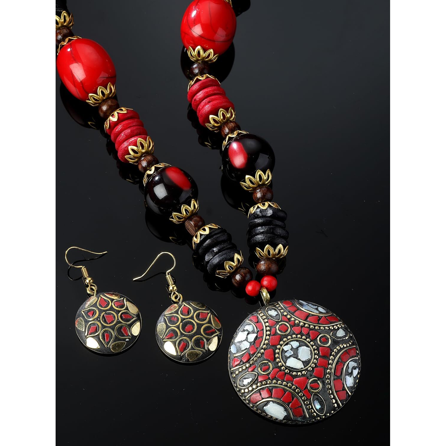 Shining Diva Fashion Latest Stylish Traditional Tibetan Pendant Necklace Jewellery Set for Women (rrsd15536s)