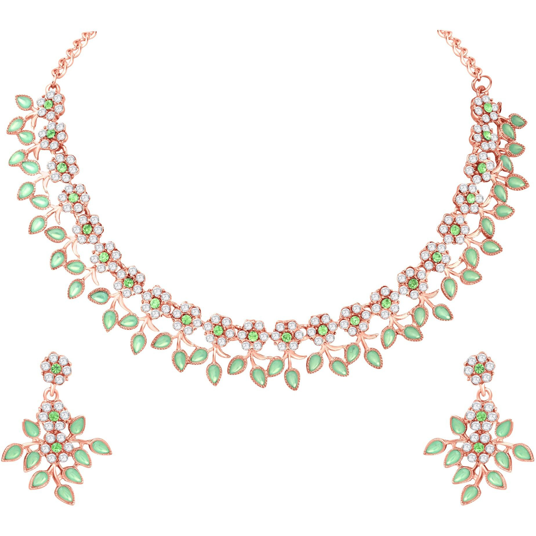 Atasi International Gold Plated Crystal Necklace Jewellery Set with Earrings Suited for Party Wedding Festive for Women (Green)
