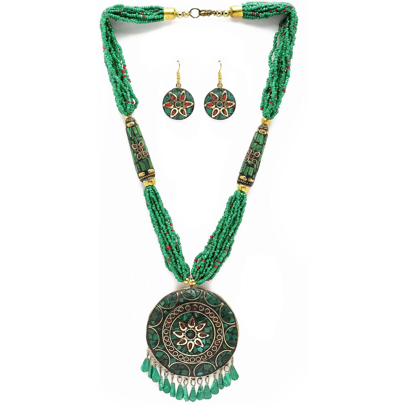 Shining Diva Fashion Latest Stylish Traditional Tibetan Pendant Necklace Jewellery Set for Women (rrsd15531s)