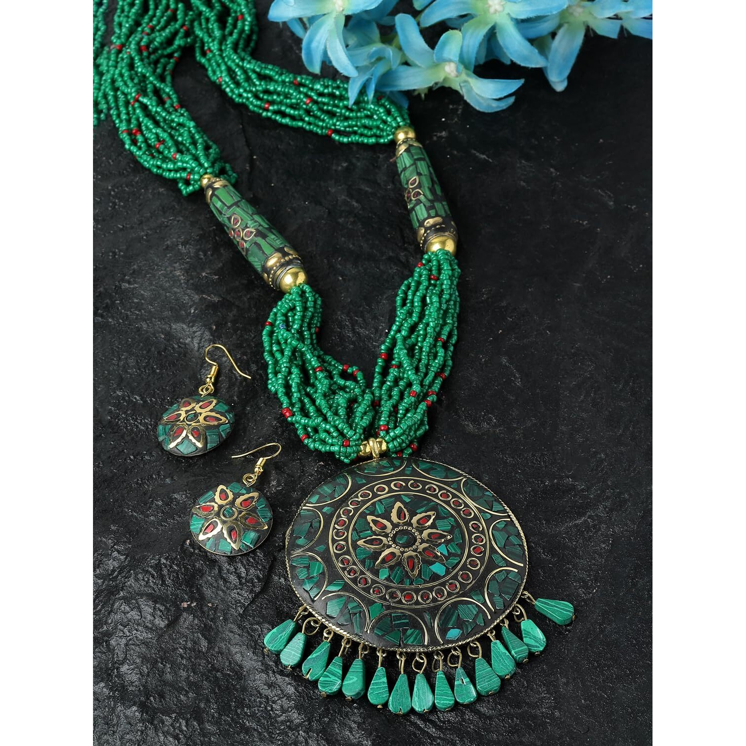 Shining Diva Fashion Latest Stylish Traditional Tibetan Pendant Necklace Jewellery Set for Women (rrsd15531s)