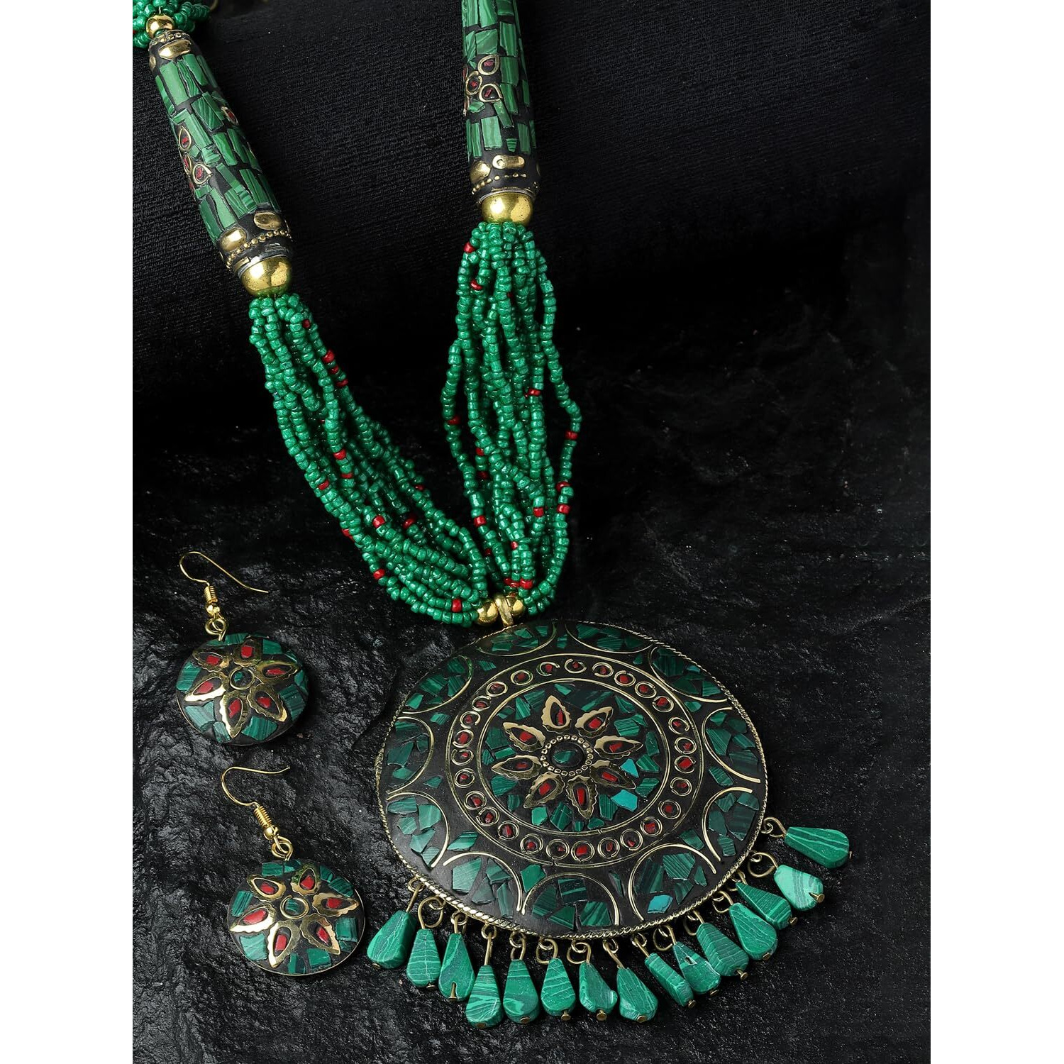 Shining Diva Fashion Latest Stylish Traditional Tibetan Pendant Necklace Jewellery Set for Women (rrsd15531s)