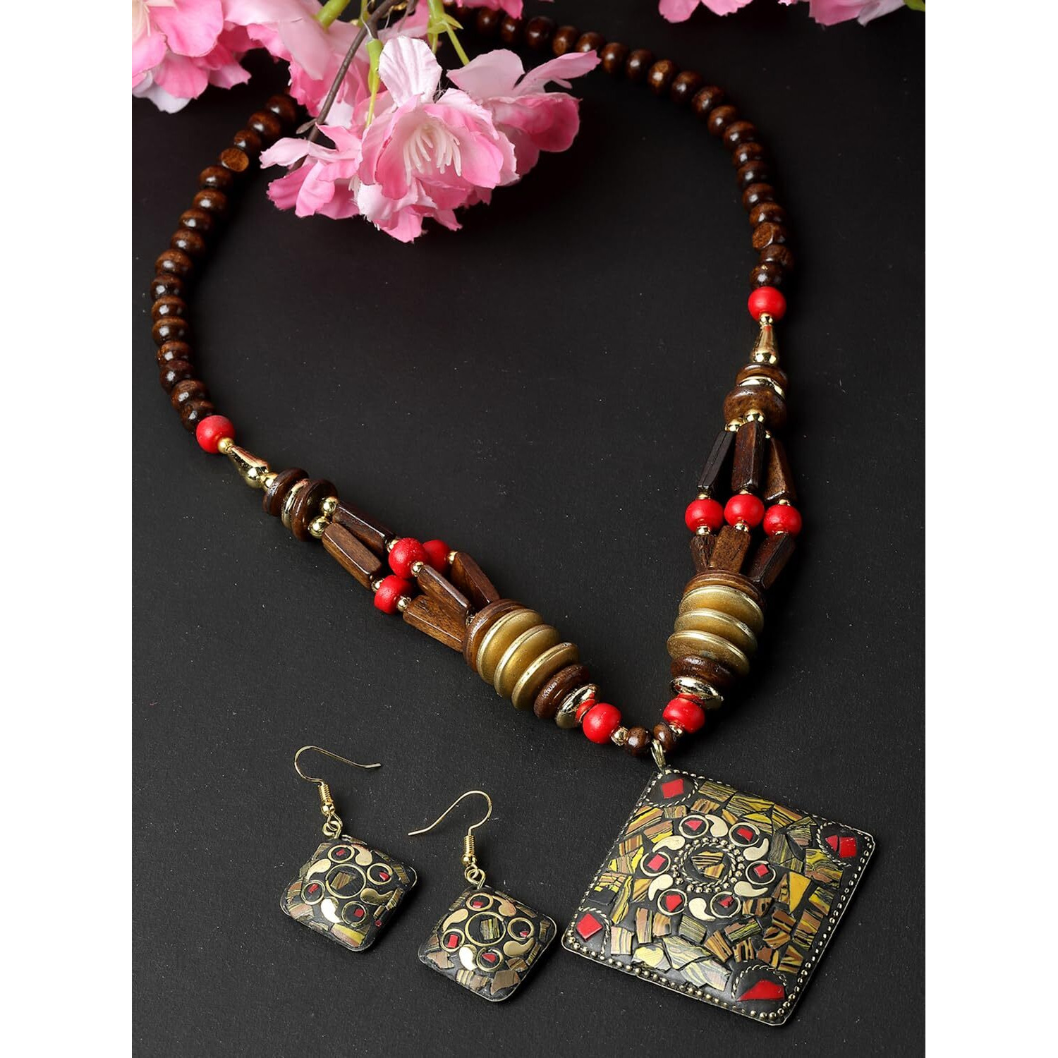 Shining Diva Fashion Latest Stylish Traditional Tibetan Pendant Necklace Jewellery Set for Women (rrsd15550s)