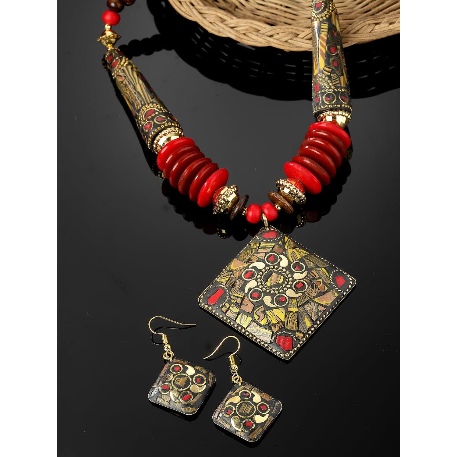 Shining Diva Fashion Latest Stylish Traditional Tibetan Pendant Necklace Jewellery Set for Women (rrsd15554s)