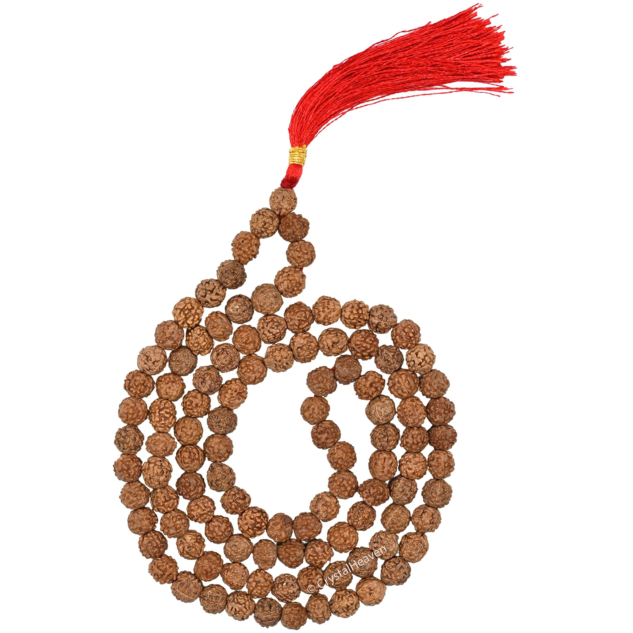 Crystal Heaven Rudraksha Mala Necklace For Men, 108 Beads Original Panchmukhi Rudraksha Japa Mala Saadi - AAA Grade 5 Mukhi Rudraksha Mala For Protection, Meditation And Yoga
