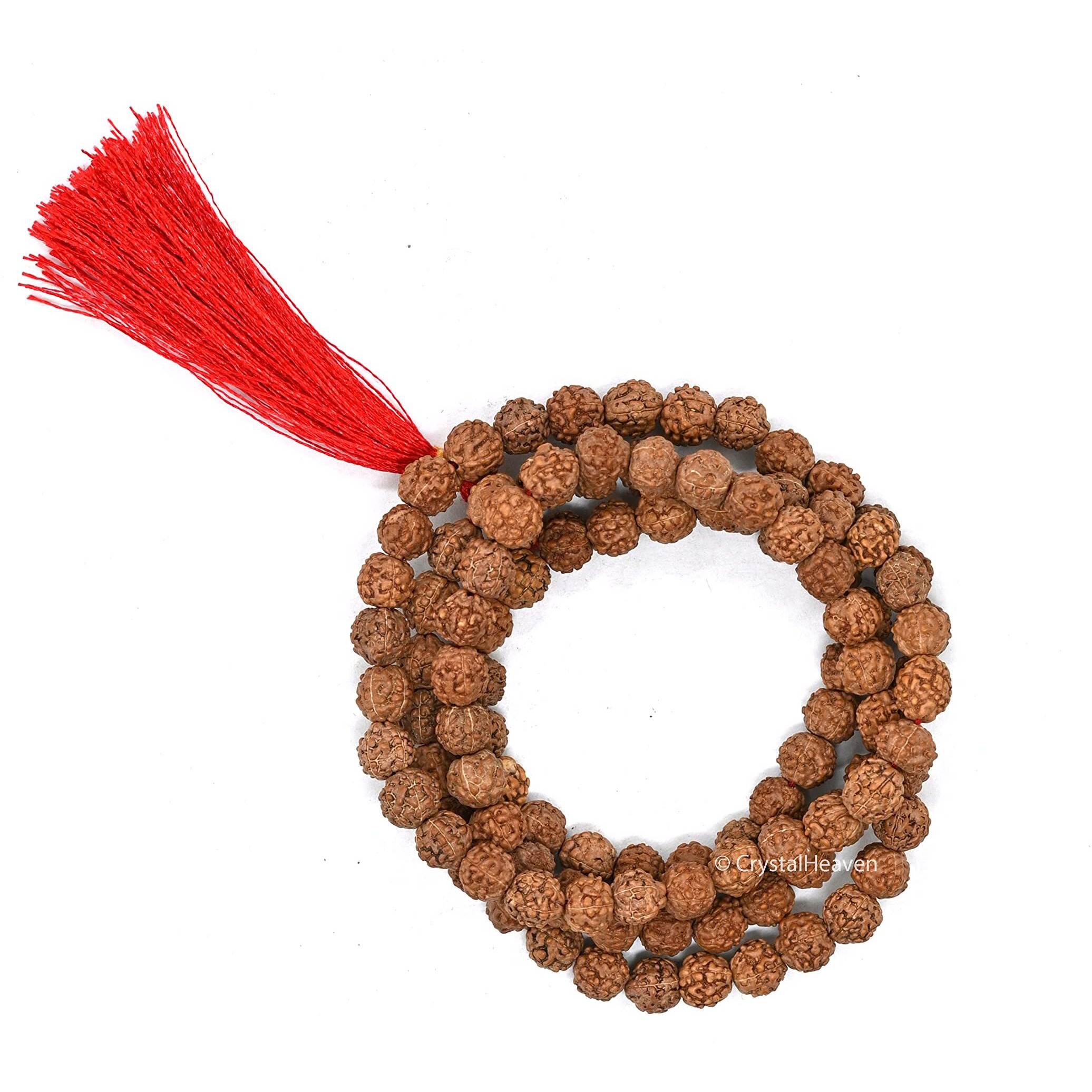 Crystal Heaven Rudraksha Mala Necklace For Men, 108 Beads Original Panchmukhi Rudraksha Japa Mala Saadi - AAA Grade 5 Mukhi Rudraksha Mala For Protection, Meditation And Yoga