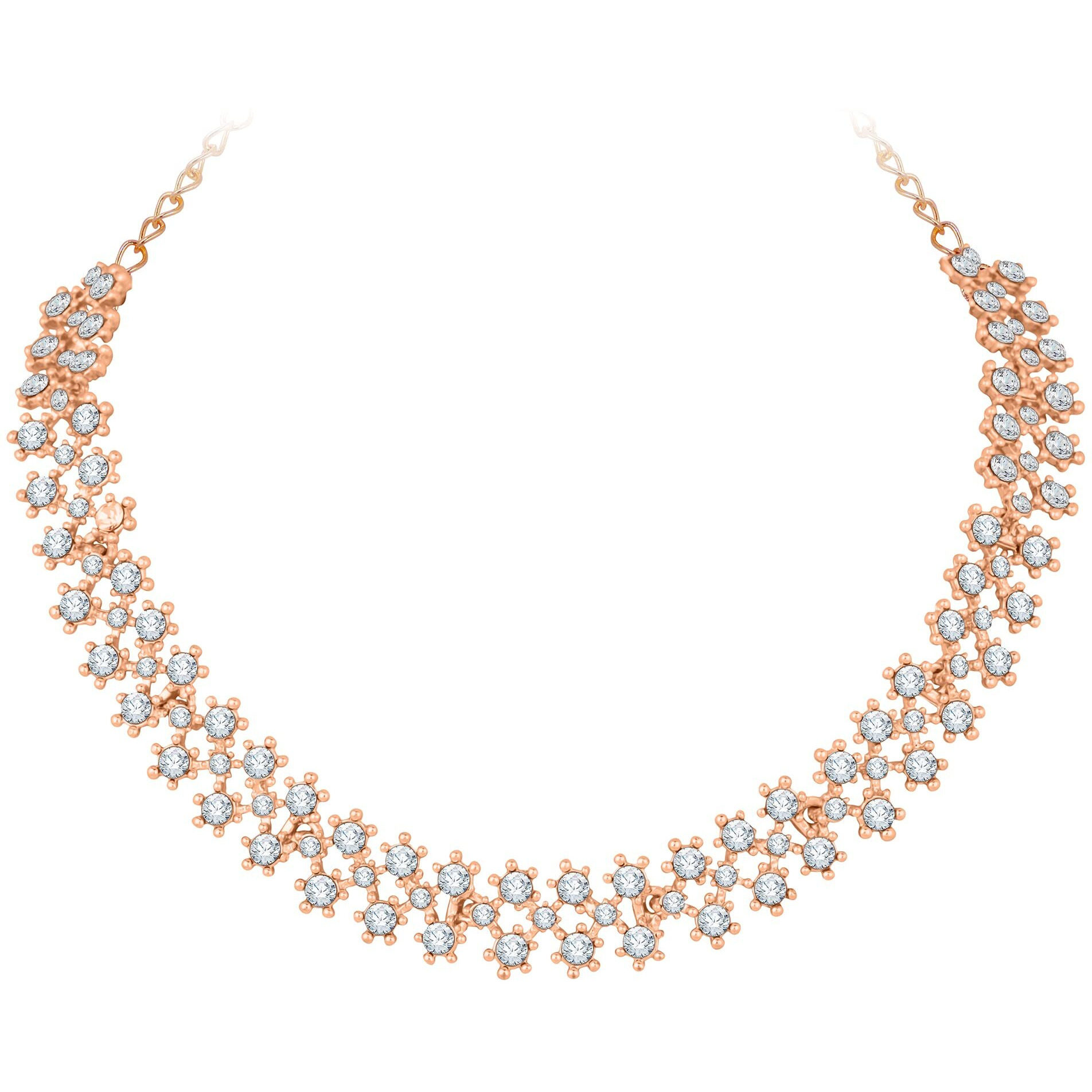 Atasi International Rose Gold Crystal AD Diamond Necklace Jewellery Set with Earrings for Women and Girls Suits Best Party, Wedding and Occasional Wear (RG5552)