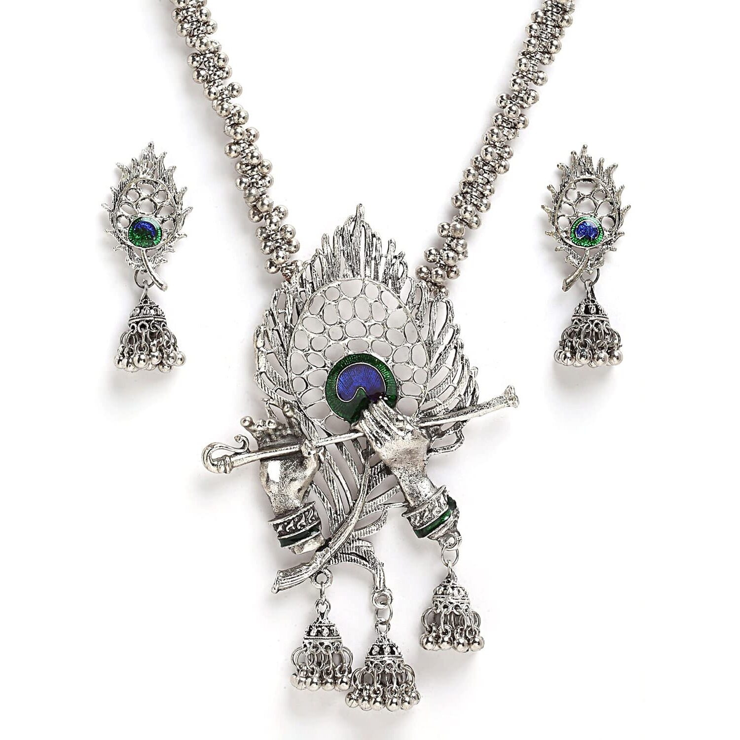 Shining Diva Fashion Latest Stylish Traditional Oxidised Silver Necklace Jewellery Set for Women (13165s)