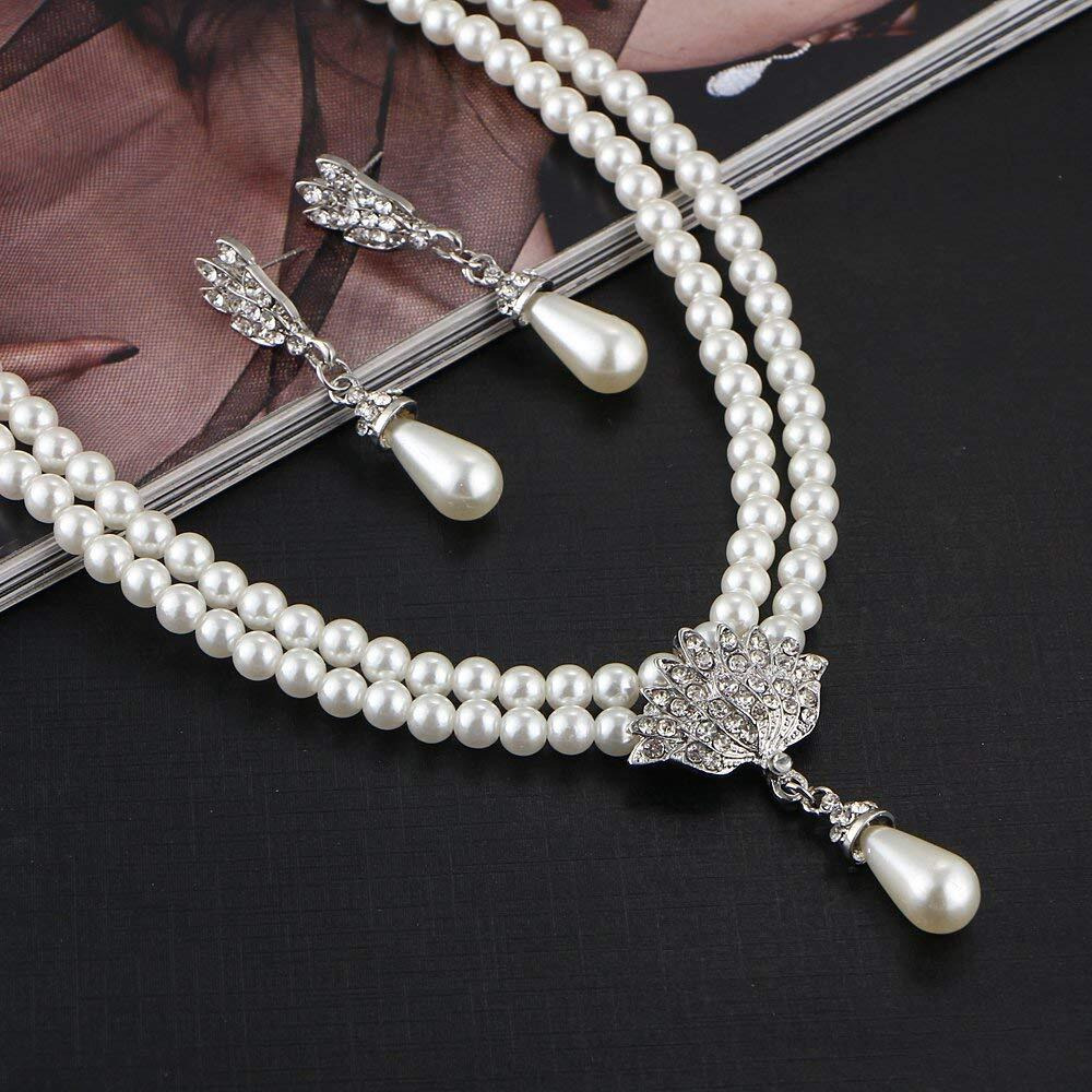 Shining Diva Latest Pearl Design Necklace Jewellery Set for Women (Design12-silver) (rrsd9583s)