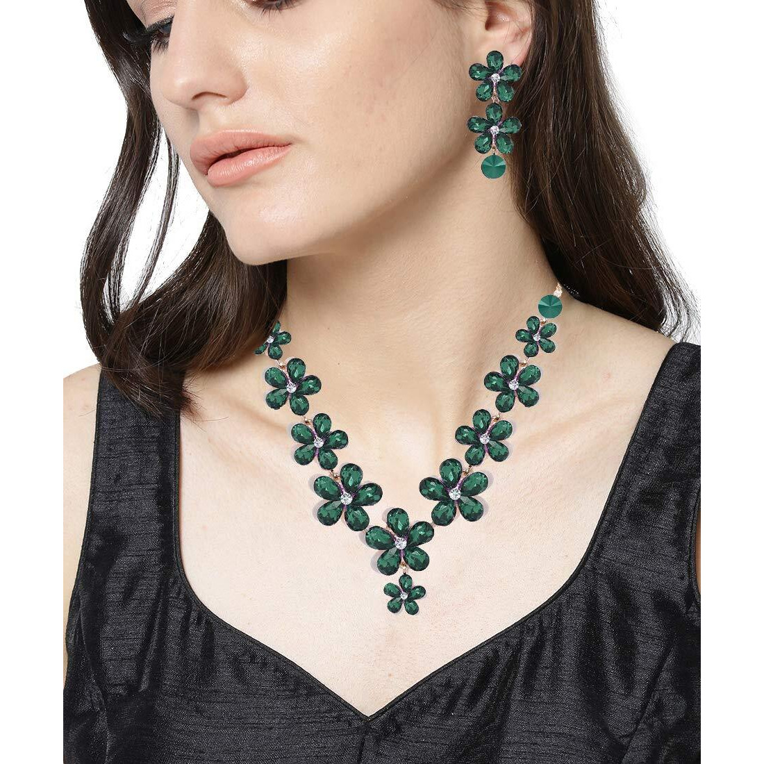 YouBella Jewellery Sets for Women Crystal Necklace Jewellery set with Earrings For Girls/Women (Green)