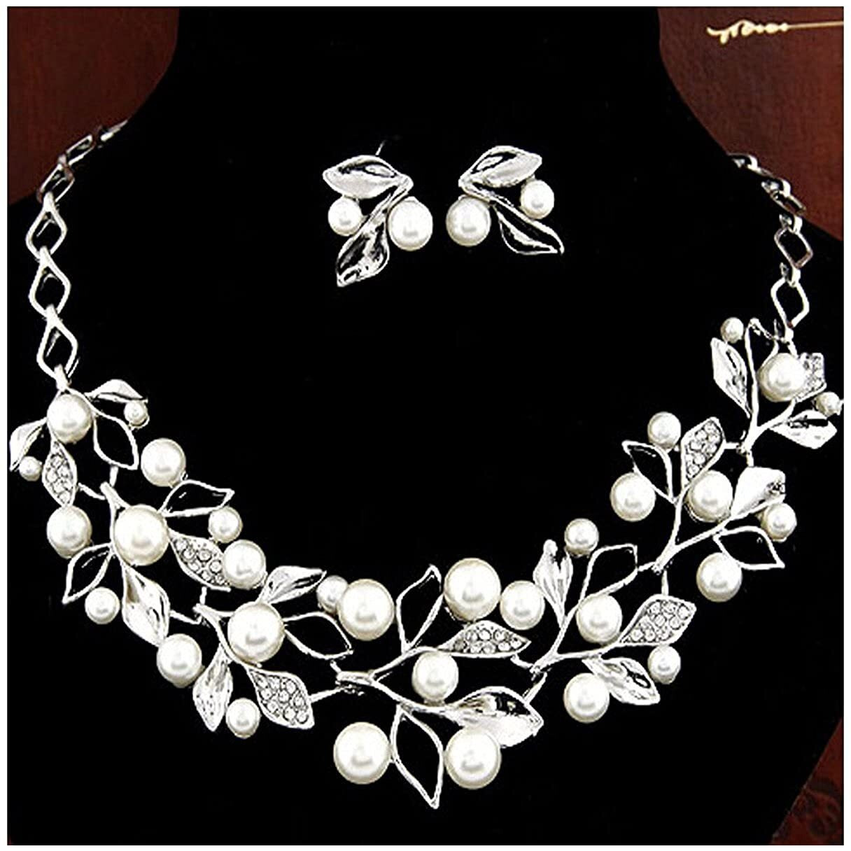 Shining Diva Fashion 18k Gold Plated Pearl Necklace Set/Jewellery Set with Fancy Earrings for Girls/Women (Silver) (8123s)