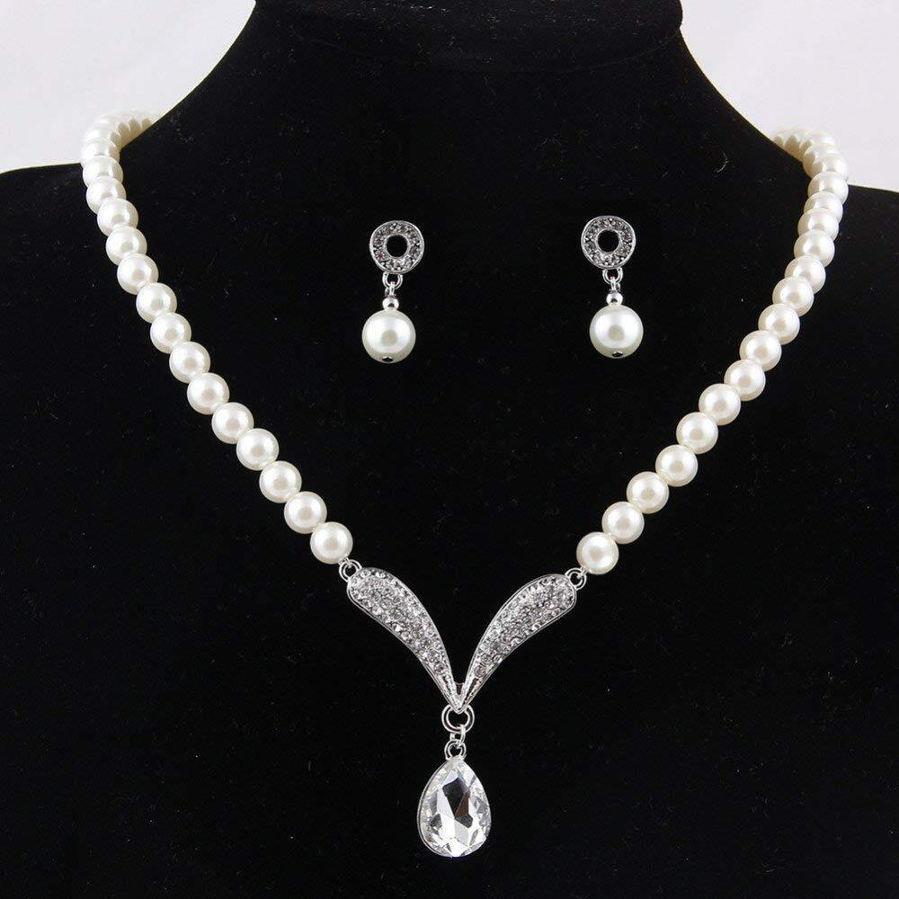 Shining Diva Latest Pearl Design Necklace Jewellery Set for Women (Design09-silver) (sd8494s)