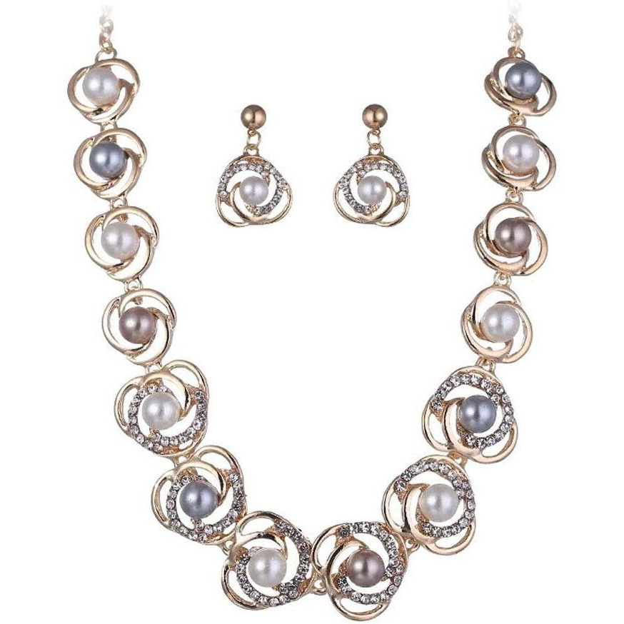 Shining Diva Latest Pearl Design Necklace Jewellery Set for Women (Design05-gold) (12050s)