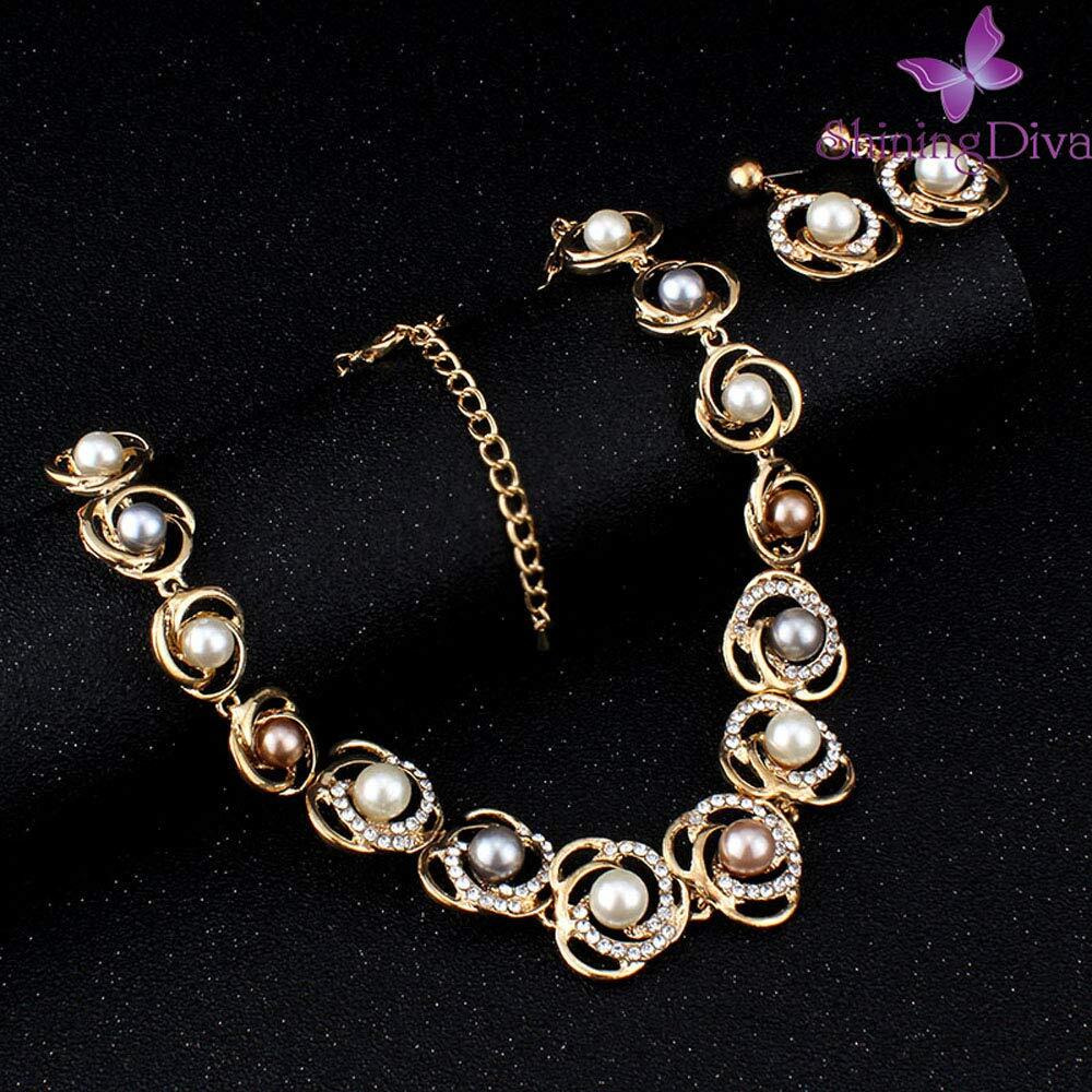Shining Diva Latest Pearl Design Necklace Jewellery Set for Women (Design05-gold) (12050s)
