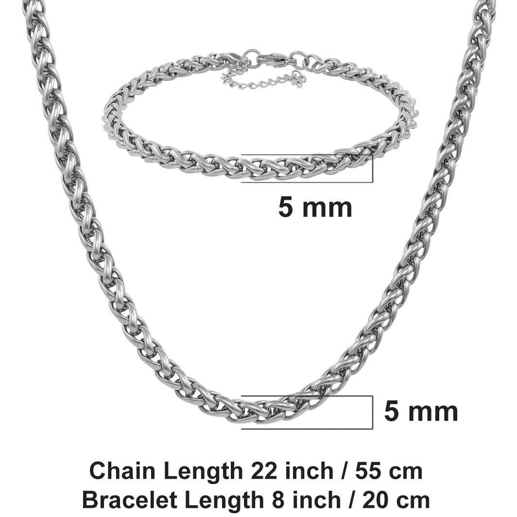 Nakabh Handmade Stainless Steel Chain Necklace Bracelet Combo for Men Boys (0302) Silver Linked