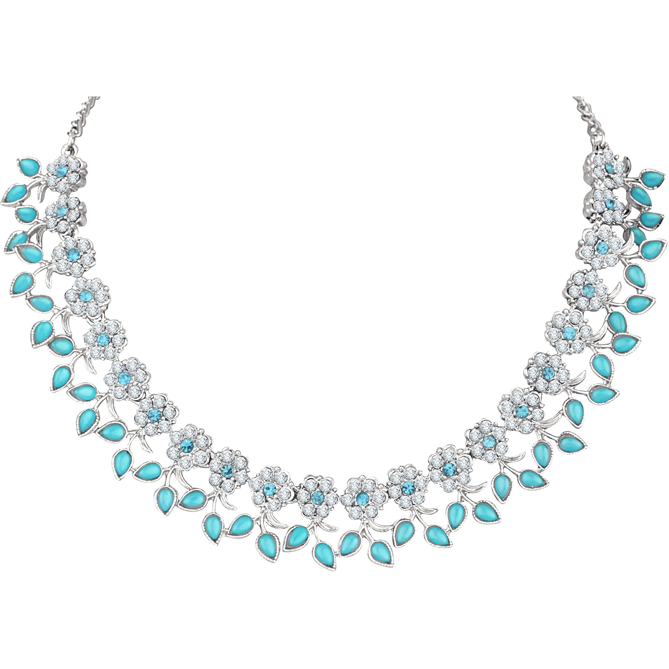 Atasi International Silver-Plated Mint Blue Monalisa Kundan Crystal AD Diamond Necklace/Jewellery Set with Earrings (RMB5484) For Women