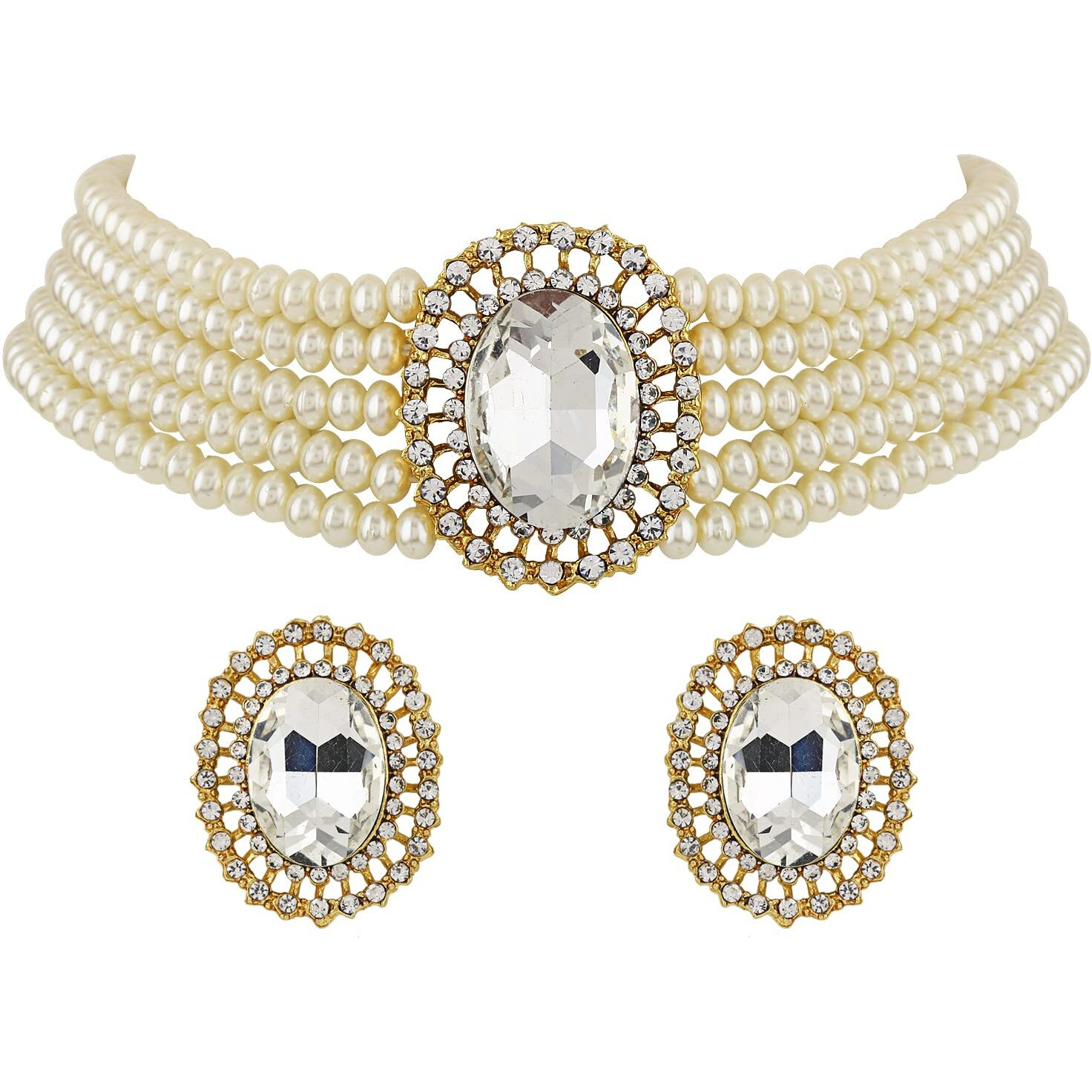 Shining Diva Fashion Latest Stylish Fancy Choker Traditional Pearl Kundan Necklace Jewellery Set for Women (12552s), White, One