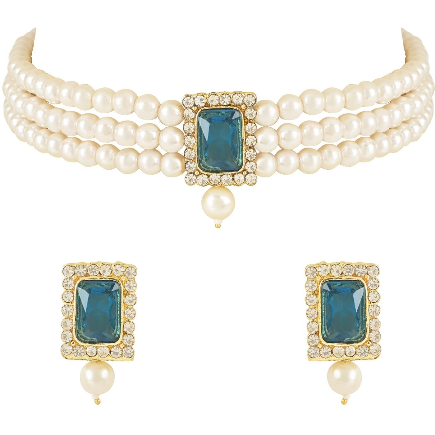 I Jewels Gold Plated Traditional Stone Pearl Choker Necklace Jewellery Set For Women/Girls (ML237RMG)