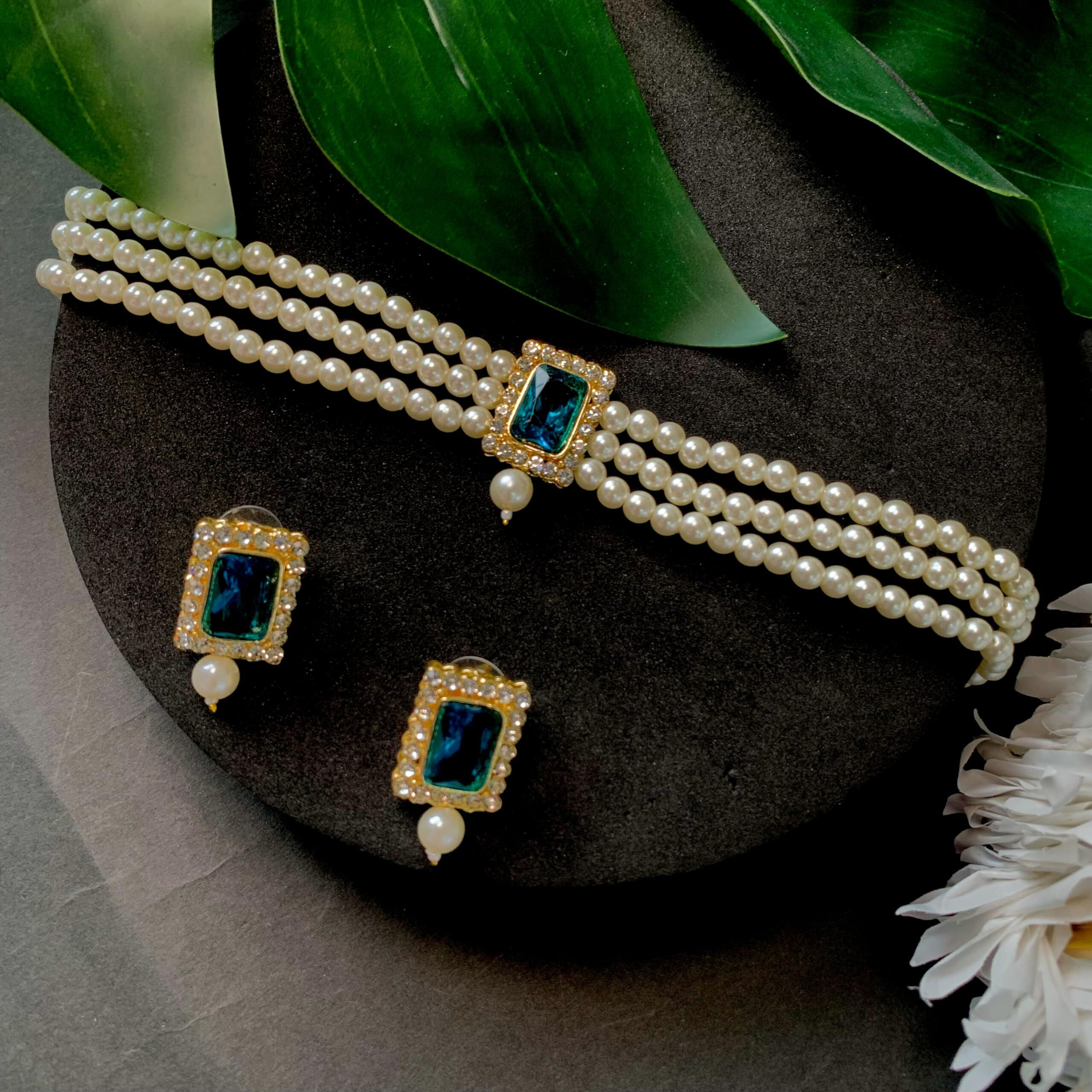 I Jewels Gold Plated Traditional Stone Pearl Choker Necklace Jewellery Set For Women/Girls (ML237RMG)