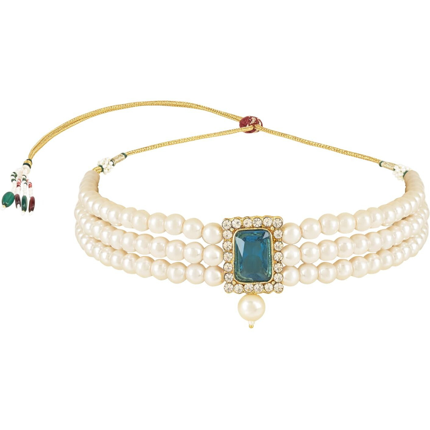 I Jewels Gold Plated Traditional Stone Pearl Choker Necklace Jewellery Set For Women/Girls (ML237RMG)