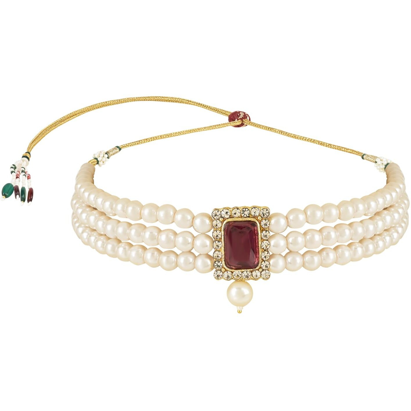I Jewels Gold Plated Traditional Stone Pearl Choker Necklace Jewellery Set For Women/Girls (ML237Wi)